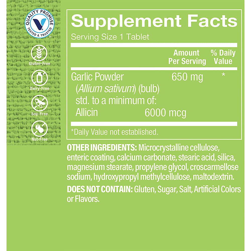 The Vitamin Shoppe Garlic Extract 6000mcg Allicin - Heart & Cholesterol Support Odorless 650mg, 100 Tablets