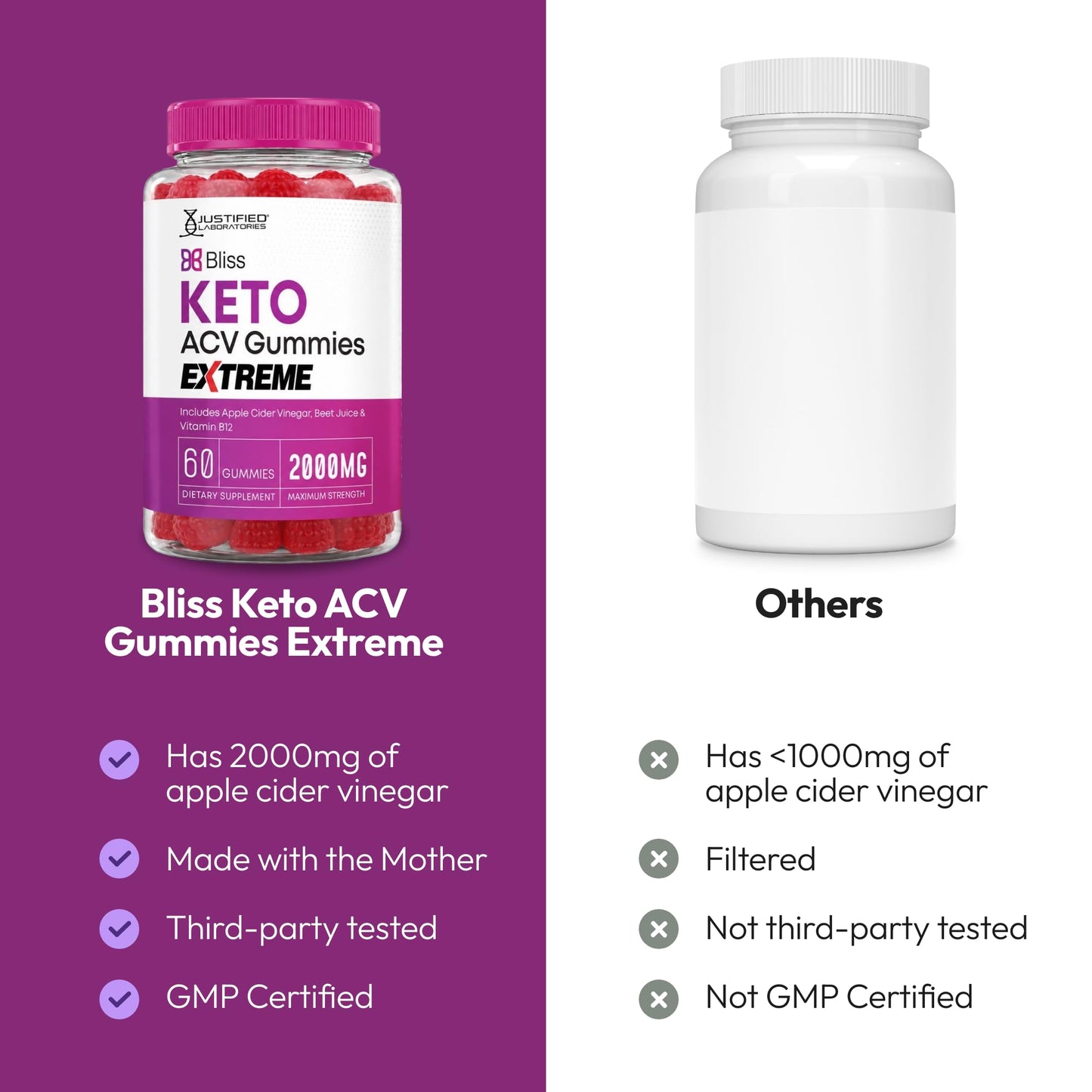 Justified Laboratories Bliss Keto ACV Gummies Extreme (2000 mg), 180 Gummies