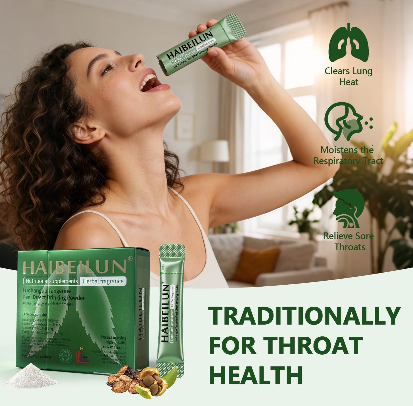 HAIBEILUN Natural Herbal Lung Throat Support Supplement Powder 0.52