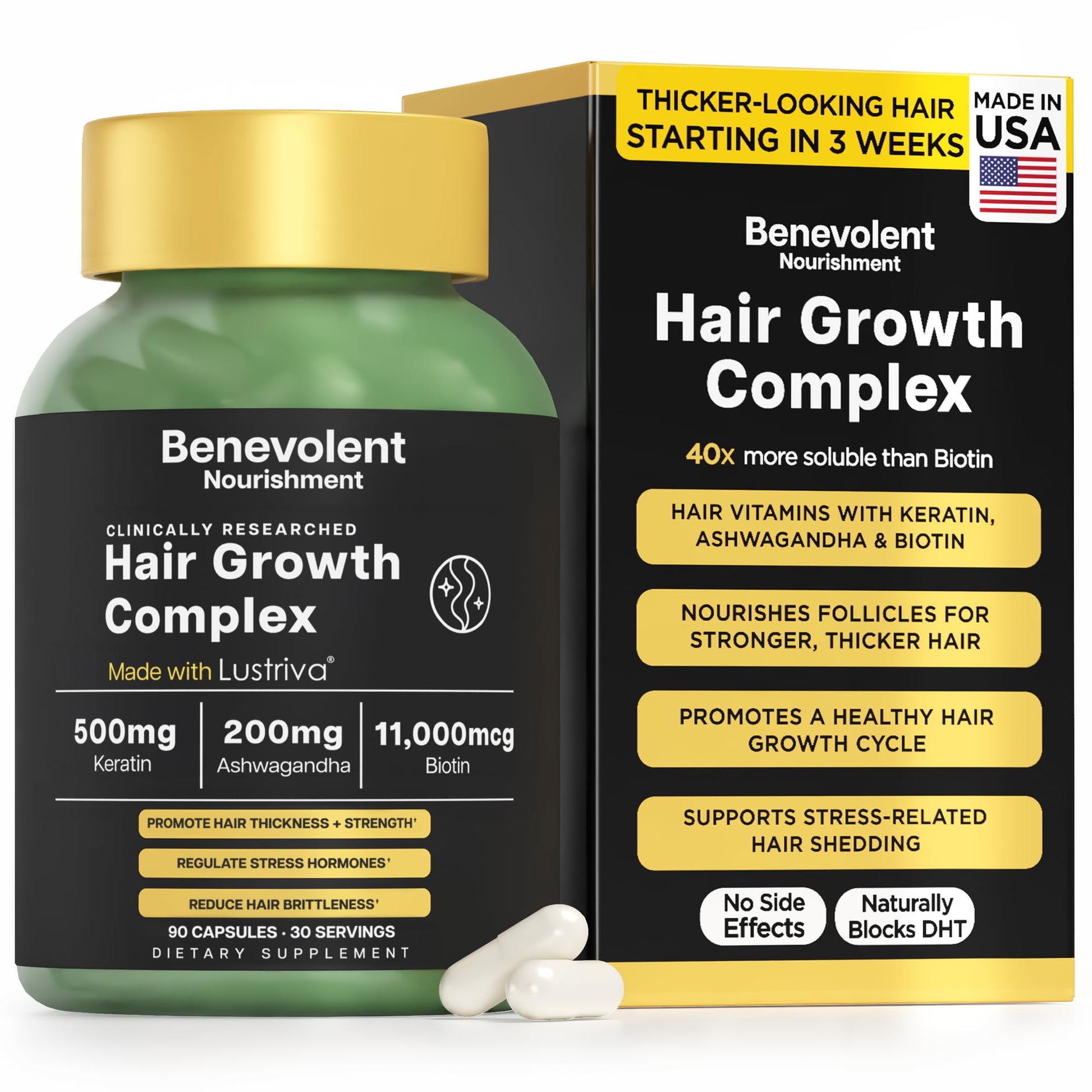 Benevolent Nourishment Lustriva Hair Growth Supplement Capsule, 90 Count