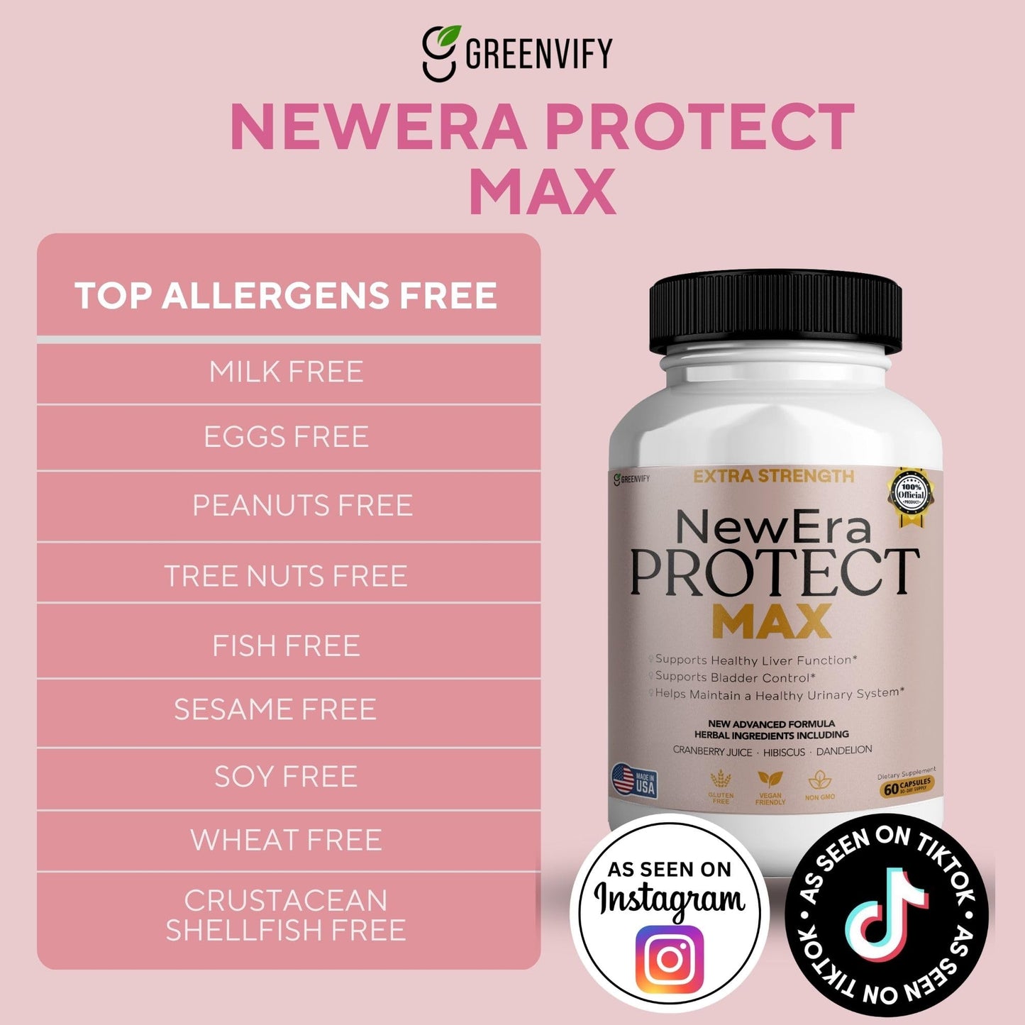 GREENVIFY New Era Protect Max Extra Strength Urinary Support Supplement Capsules, 60 Count