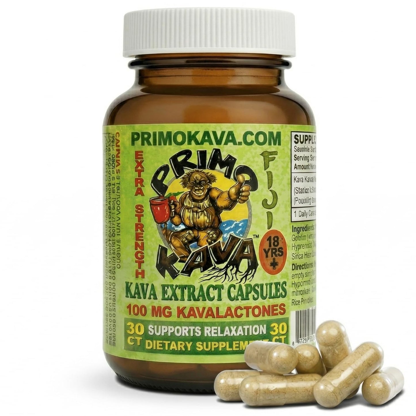 PRIMO KAVA Kava Capsules 100mg, 30 Count