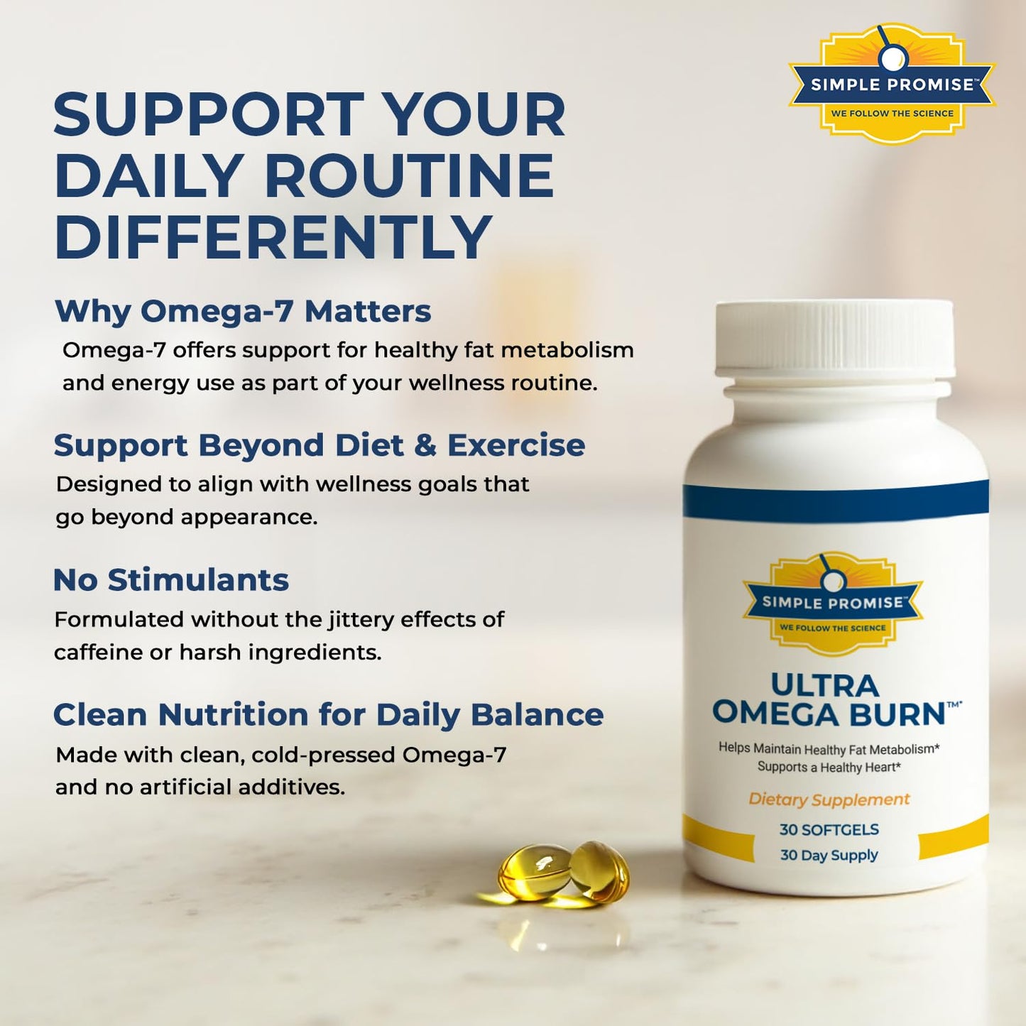 Simple Promise Ultra Omega Burn Omega-7 Supplement with Palmitoleic Acid Softgels 30