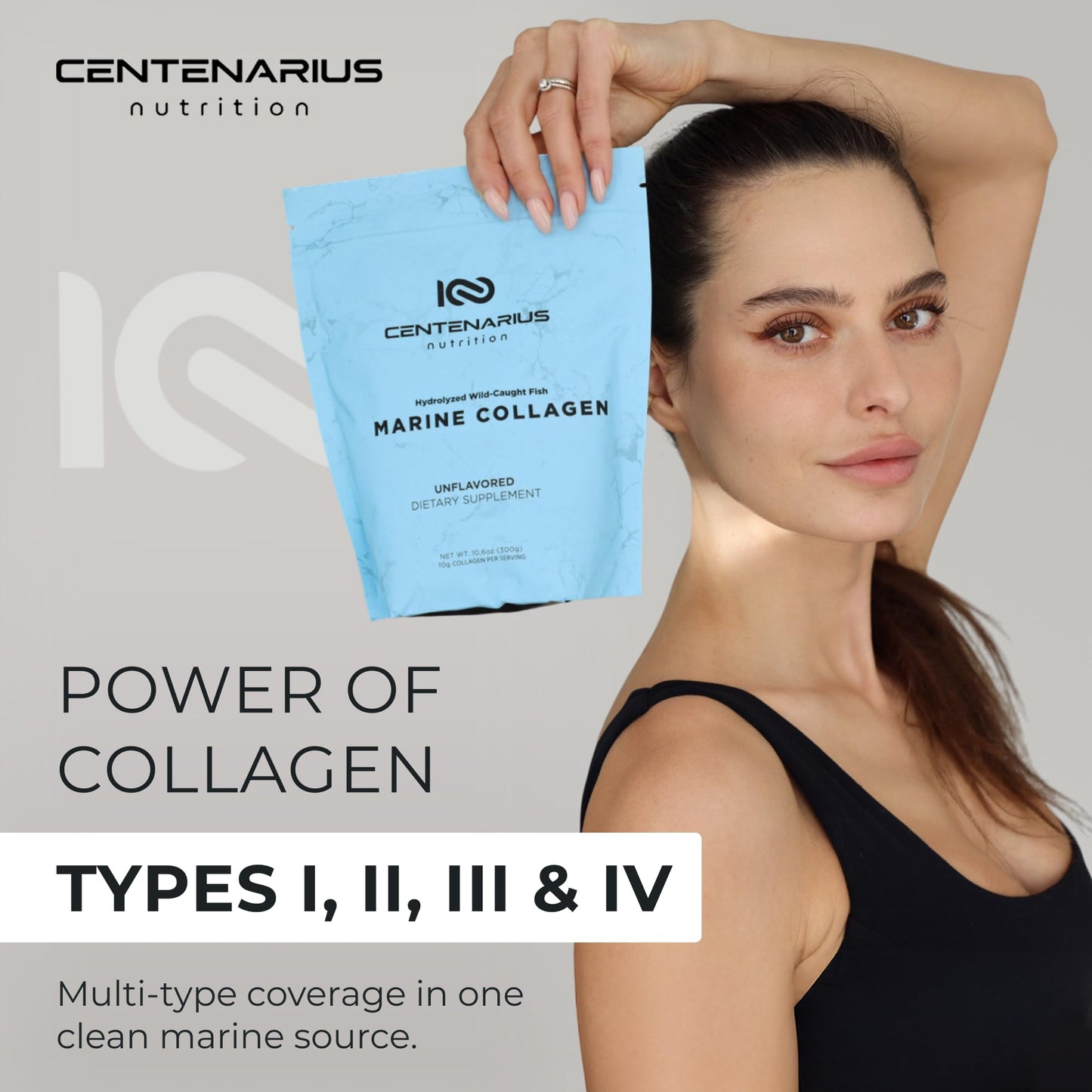 Centenarius Nutrition Marine Collagen Peptides Powder Unflavored, 10.6 oz