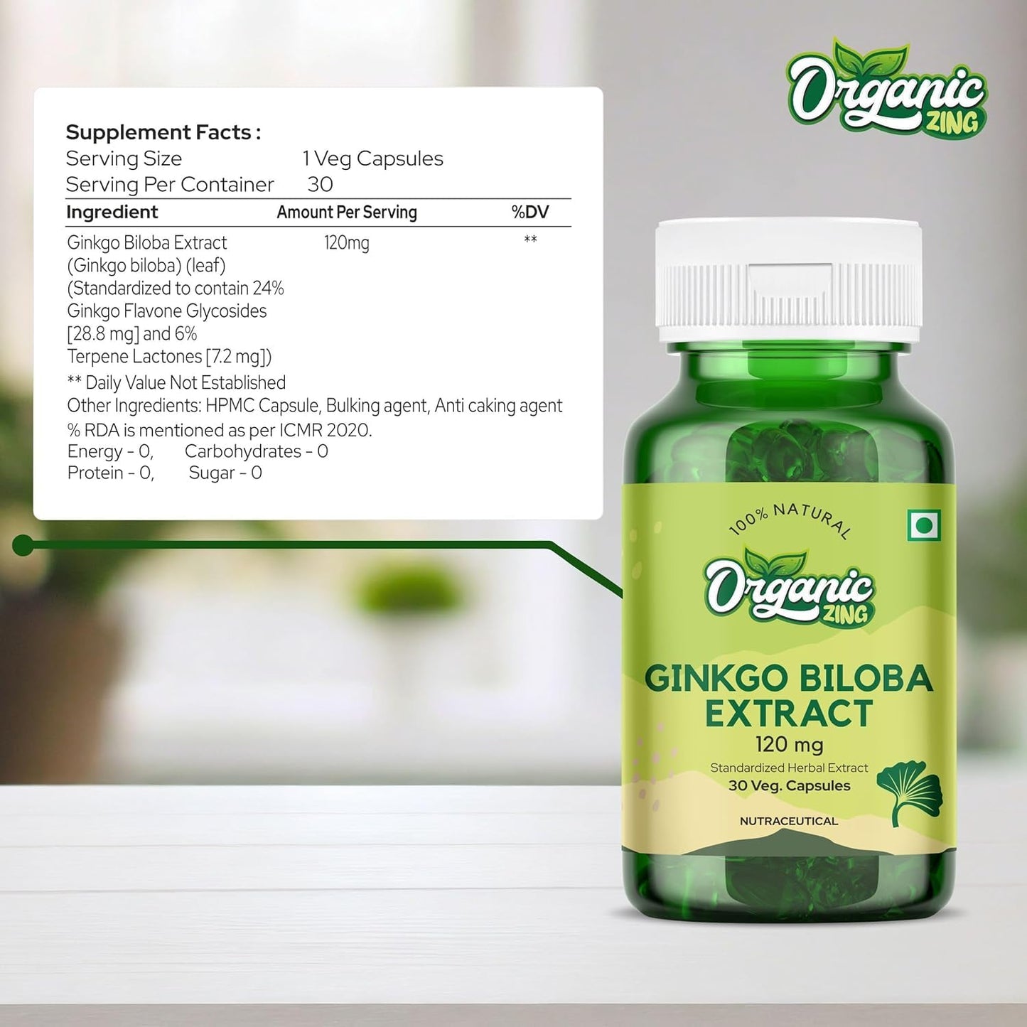 ORGANIC ZING Ginkgo Biloba Extract 120 mg Capsule, 30 Capsules