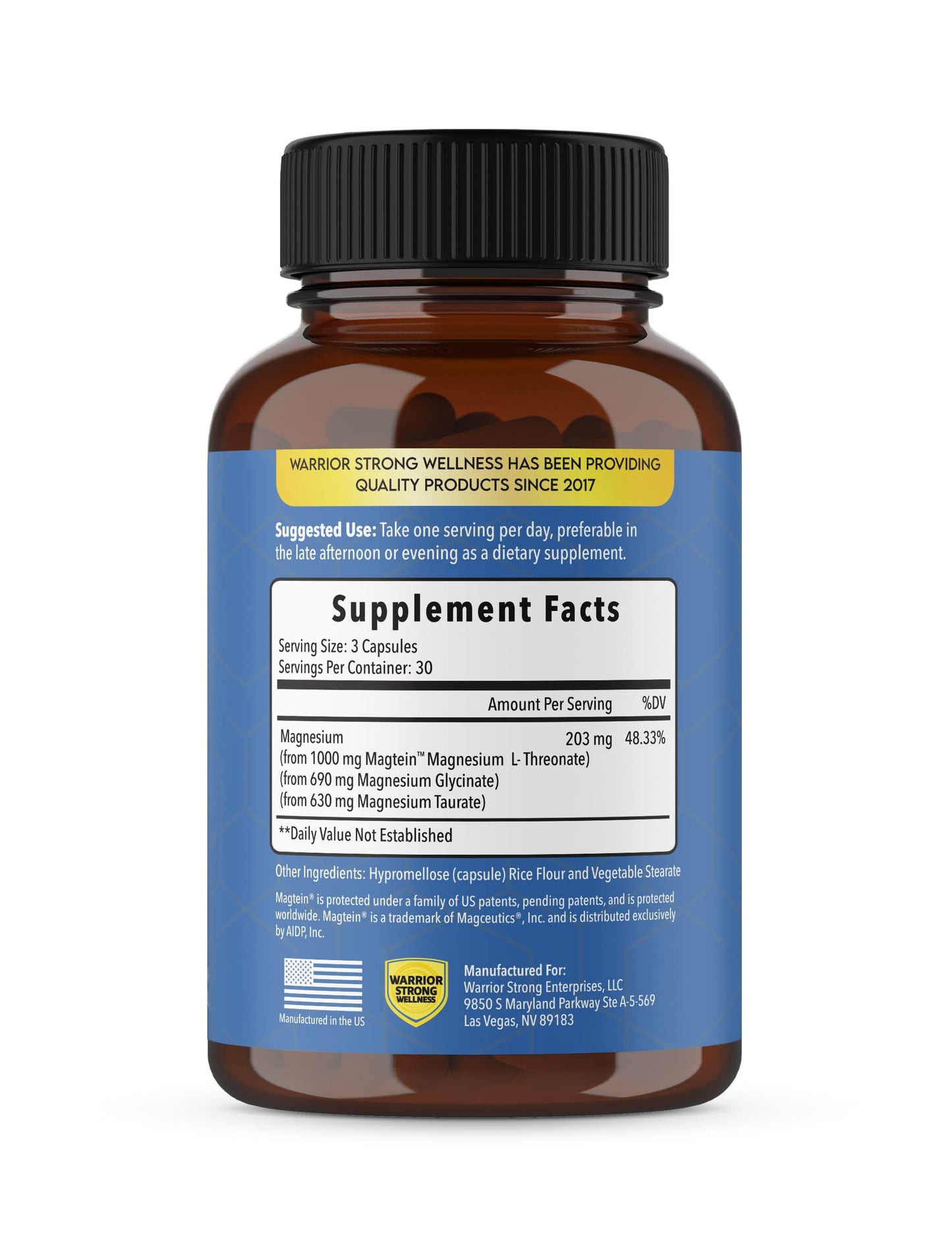 Warrior Strong Wellness Magnesium Complex Triple Blend Supplement Capsule 1 Count