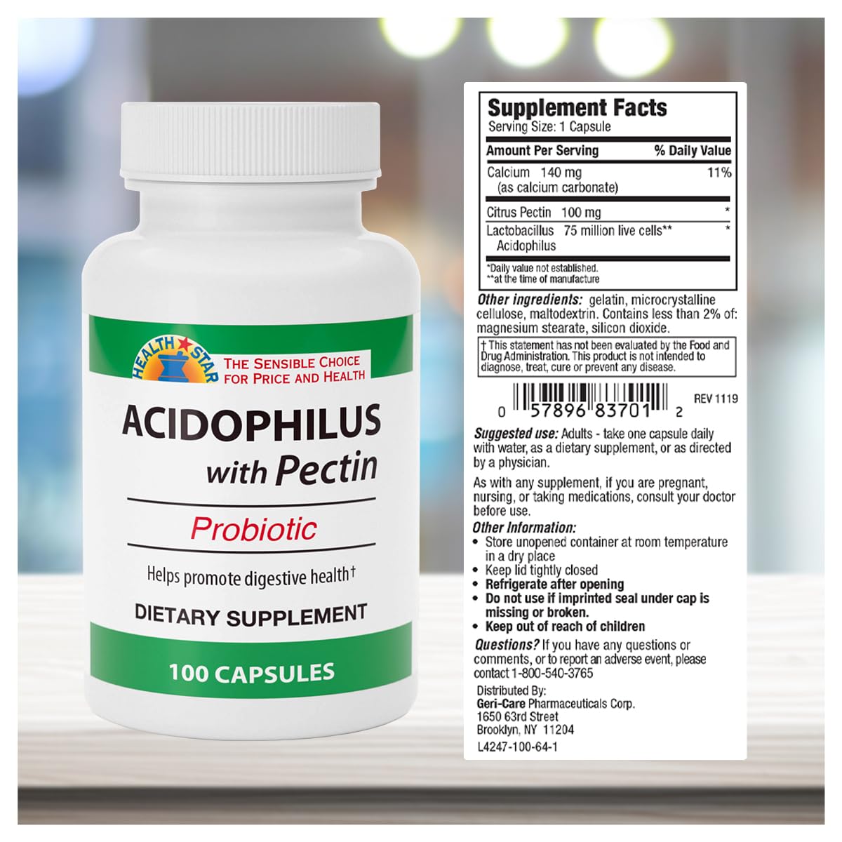 GeriCare Acidophilus with Pectin Probiotic Capsules, 100 Capsules