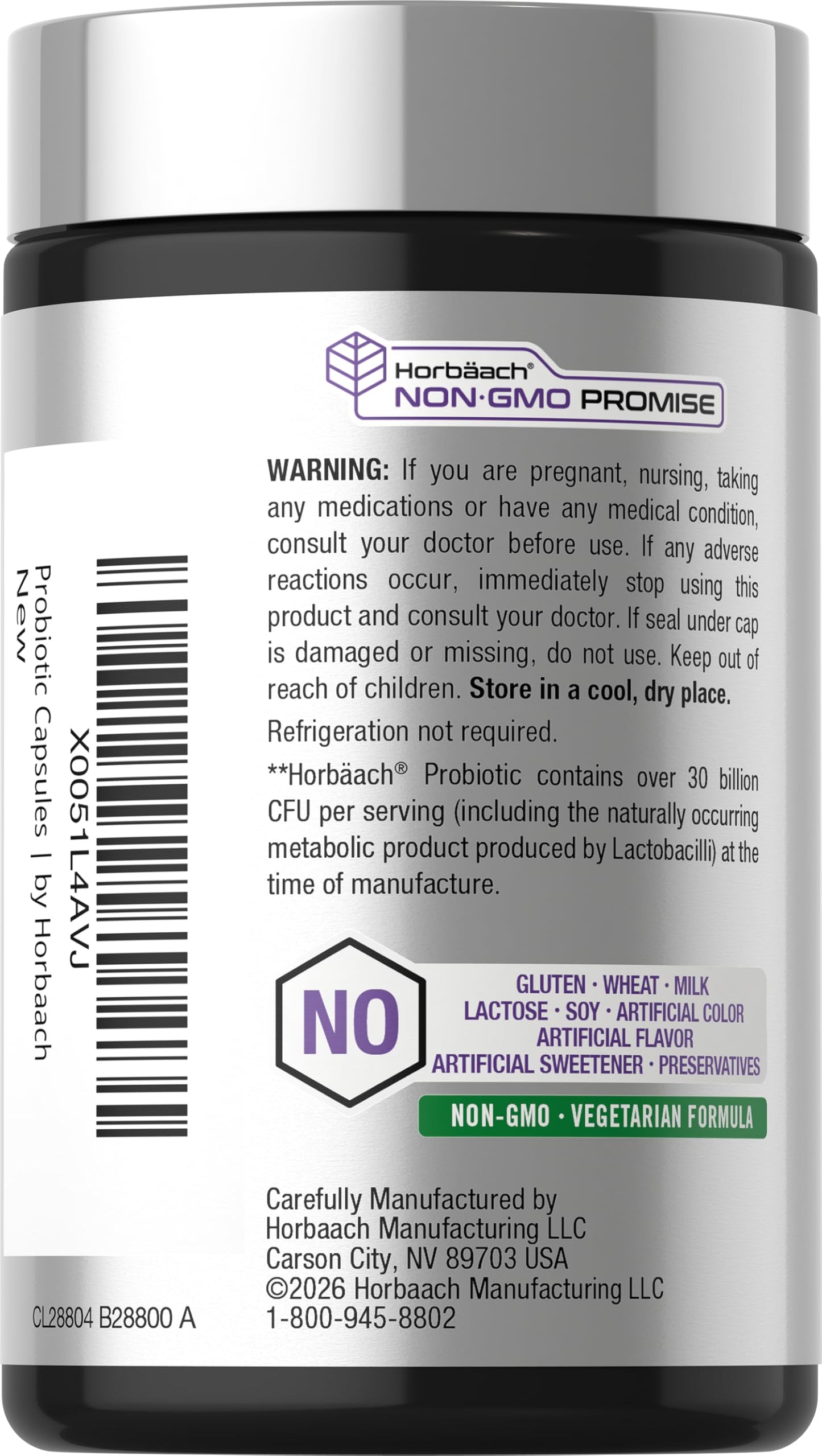 Horbäach Probiotic 30 Billion CFU 31 Probiotic Strains Capsule, 110 Count