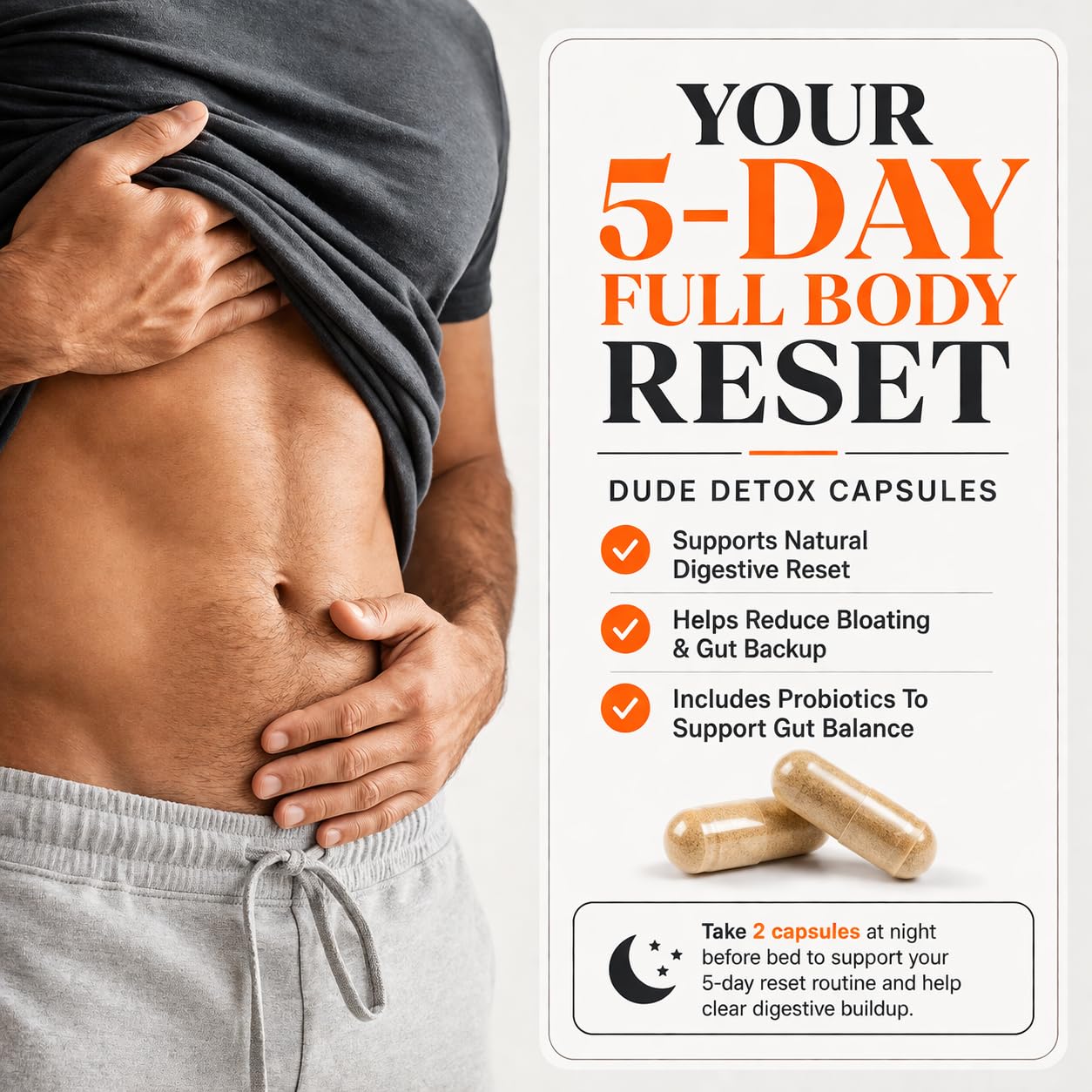 Dude Detox 5-Day Cleanse for Men Extra Strength Full Body Gut Reset 30 Capsules