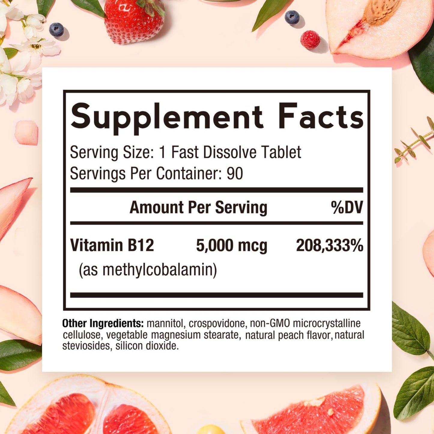 Doctor's Recipes Vitamin B12 Methylcobalamin 5000 mcg Fast Dissolve Tablets, 90 Count