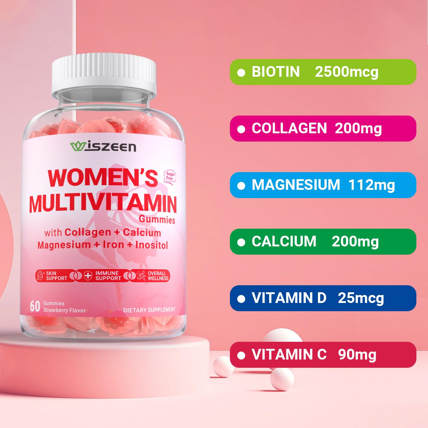 Wiszeen Sugar Free Methylated Multivitamin for Women Gummies 120 Count