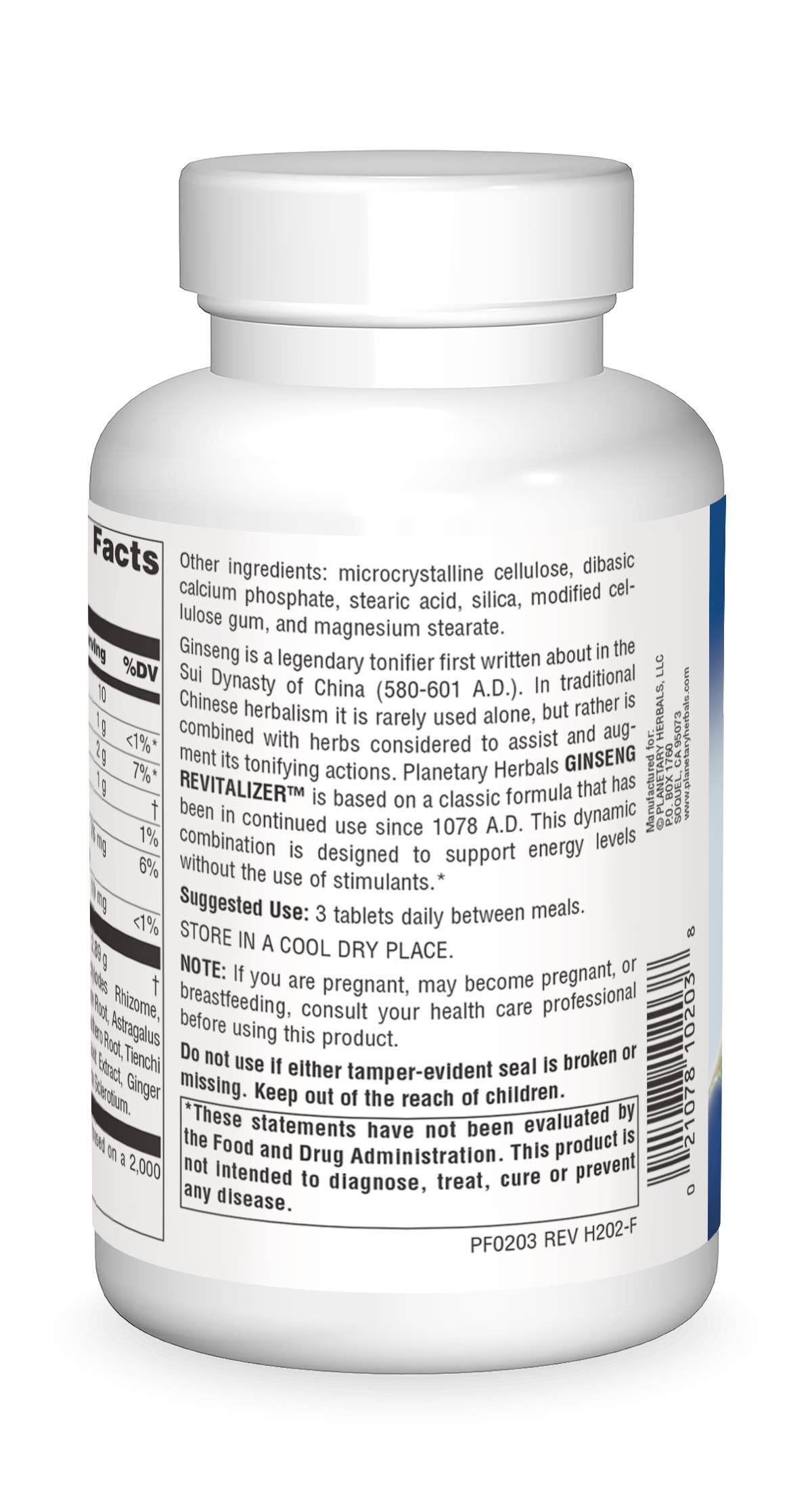 Planetary Herbals Ginseng Revitalizer 1000mg Tablets, 180 Count