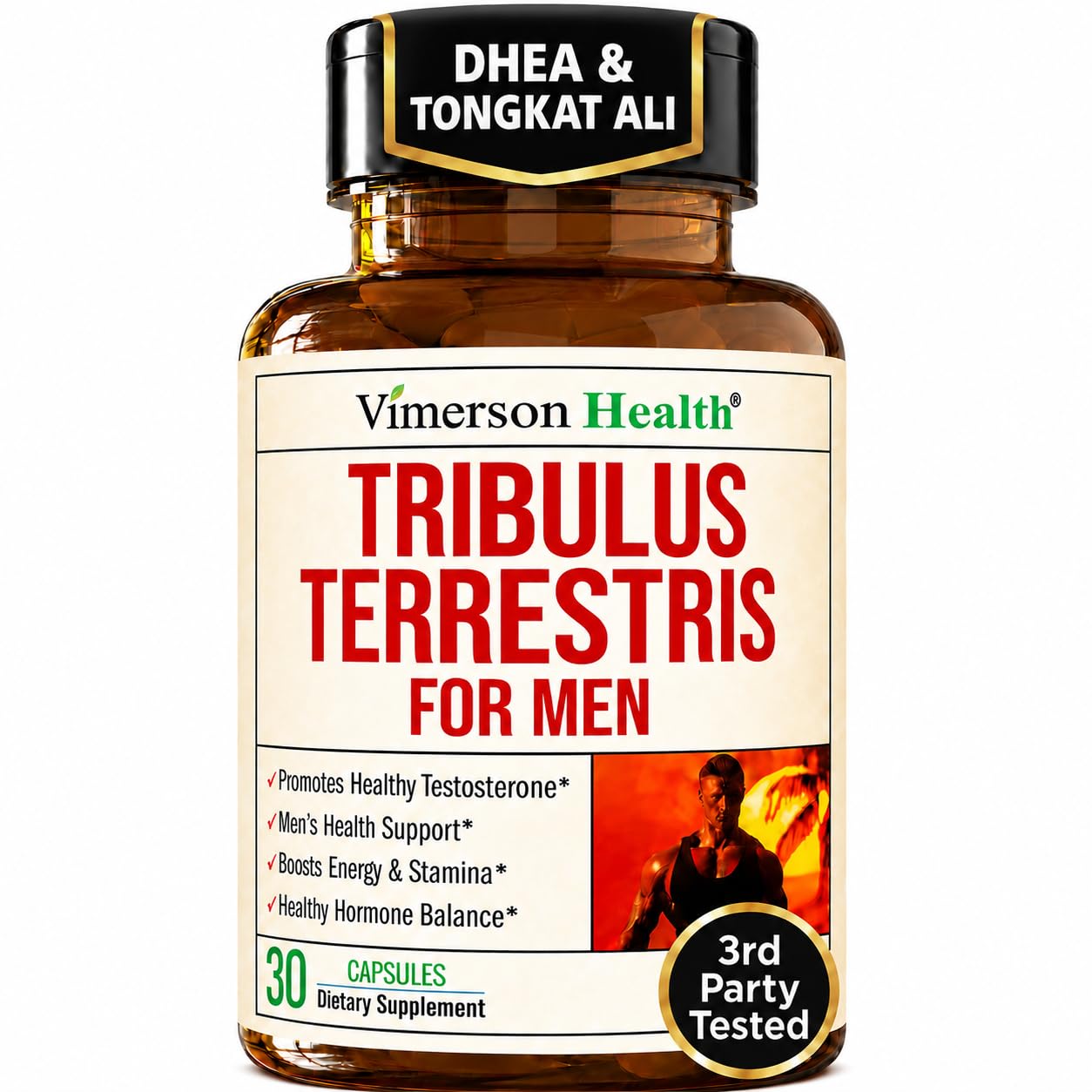 Vimerson Health Testosterone Supplement & Tribulus Terrestris For Men With DHEA 100mg, Magnesium, Zinc, Tongkat Ali & Rhodiola Rosea – Muscle Builder, Libido Support & B6 Vitamins for Men – 30 Capsules