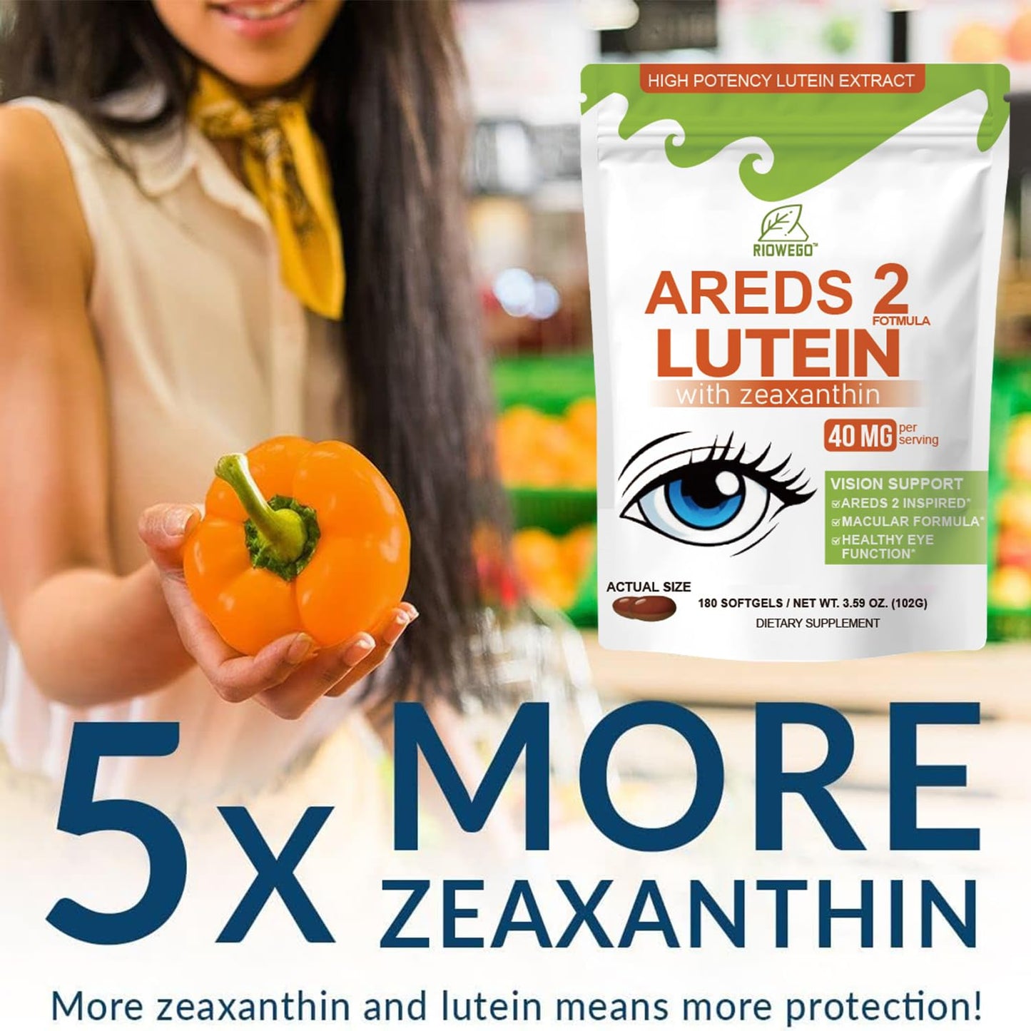 RIOWEGO AREDS 2+ Advanced Lutein & Zeaxanthin Supplement, 40 mg Lutein & Zeaxanthin with Astaxanthin, Omega-3 EPA/DHA, 180 Softgels