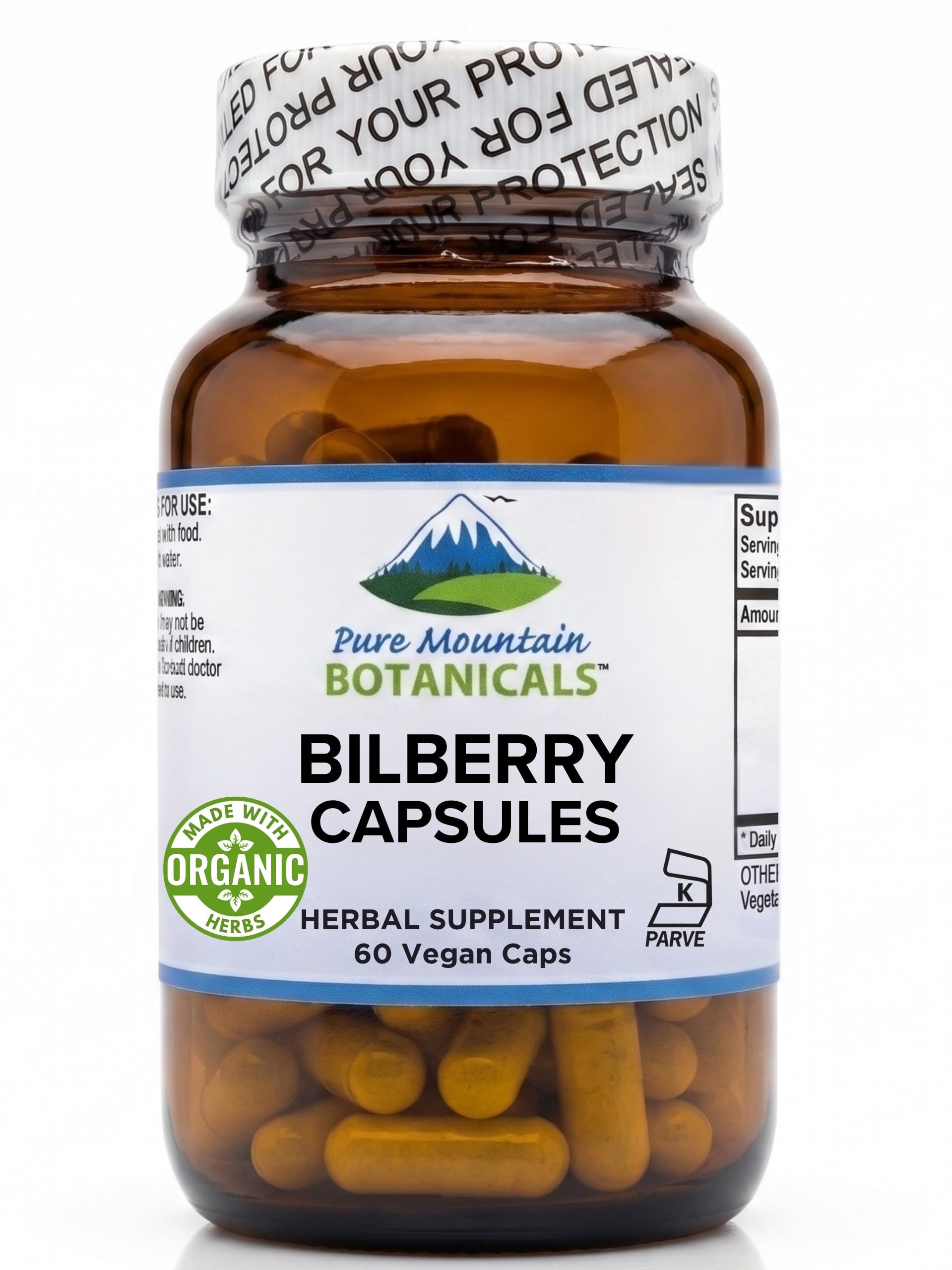 Pure Mountain Botanicals Bilberry Extract Supplement Capsules 60 Count