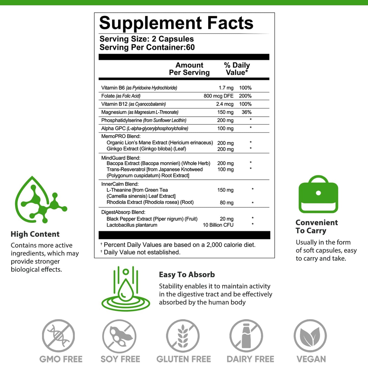 CelluTech Nootropic Brain Supplement Capsule for Memory & Focus, 120 Count