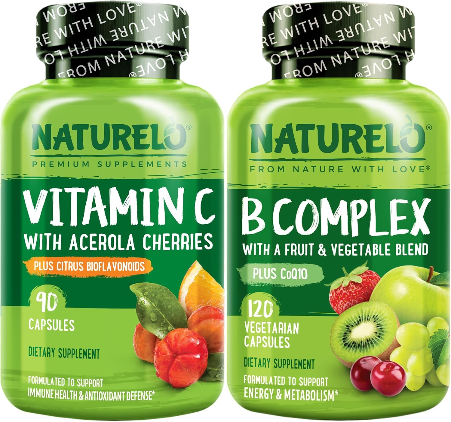 NATURELO Vitamin C Capsules and Vitamin B Complex Bundle, Capsule, 120 Count