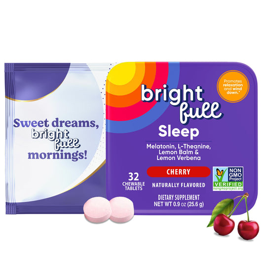 BRIGHTFULL Sleep Chewable Tablets with Melatonin, Ashwagandha, L-Theanine & Lemon Balm, Cherry Flavor, 32 Count
