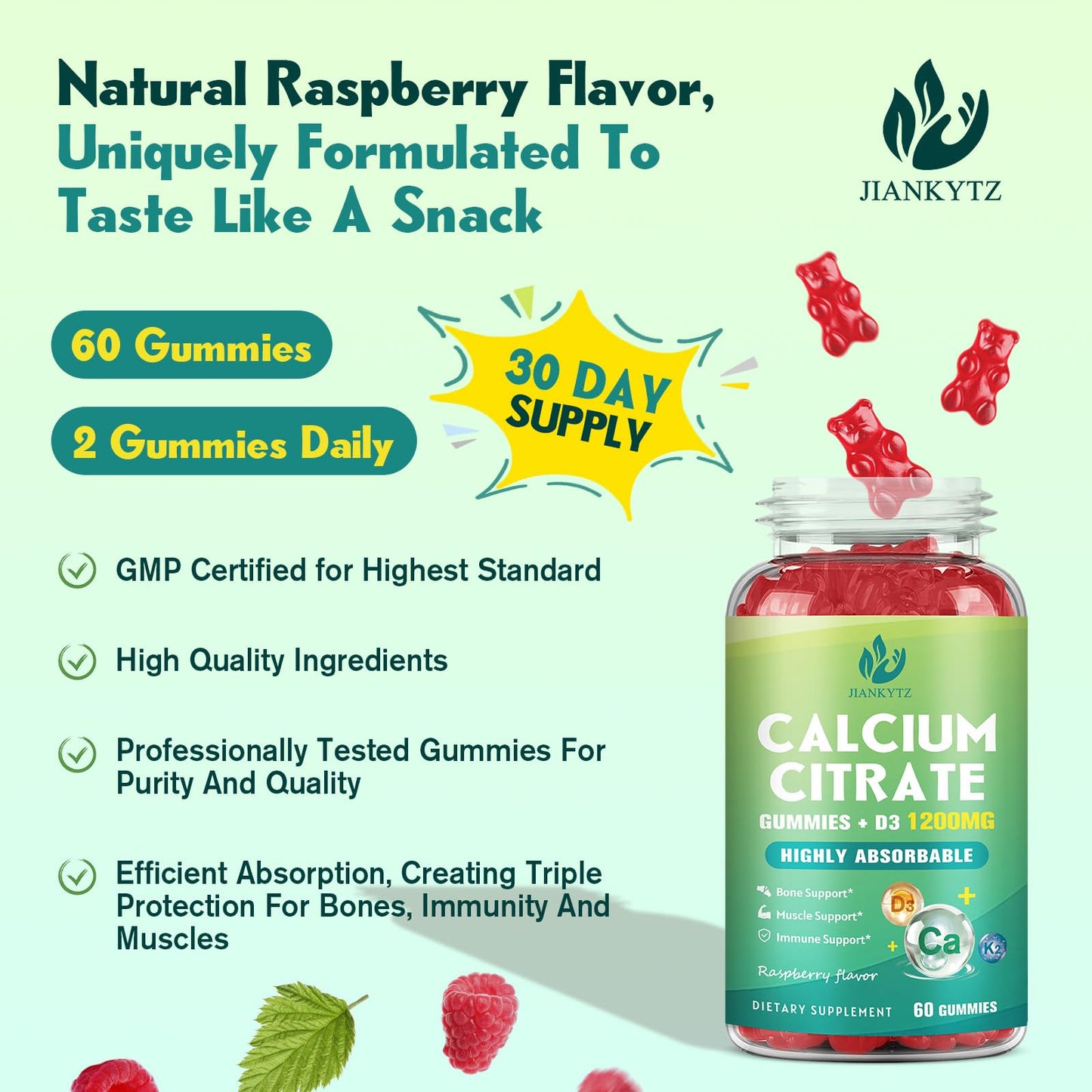 JIANKYTZ Calcium Citrate with Vitamin D3 Gummies 120 Gummies