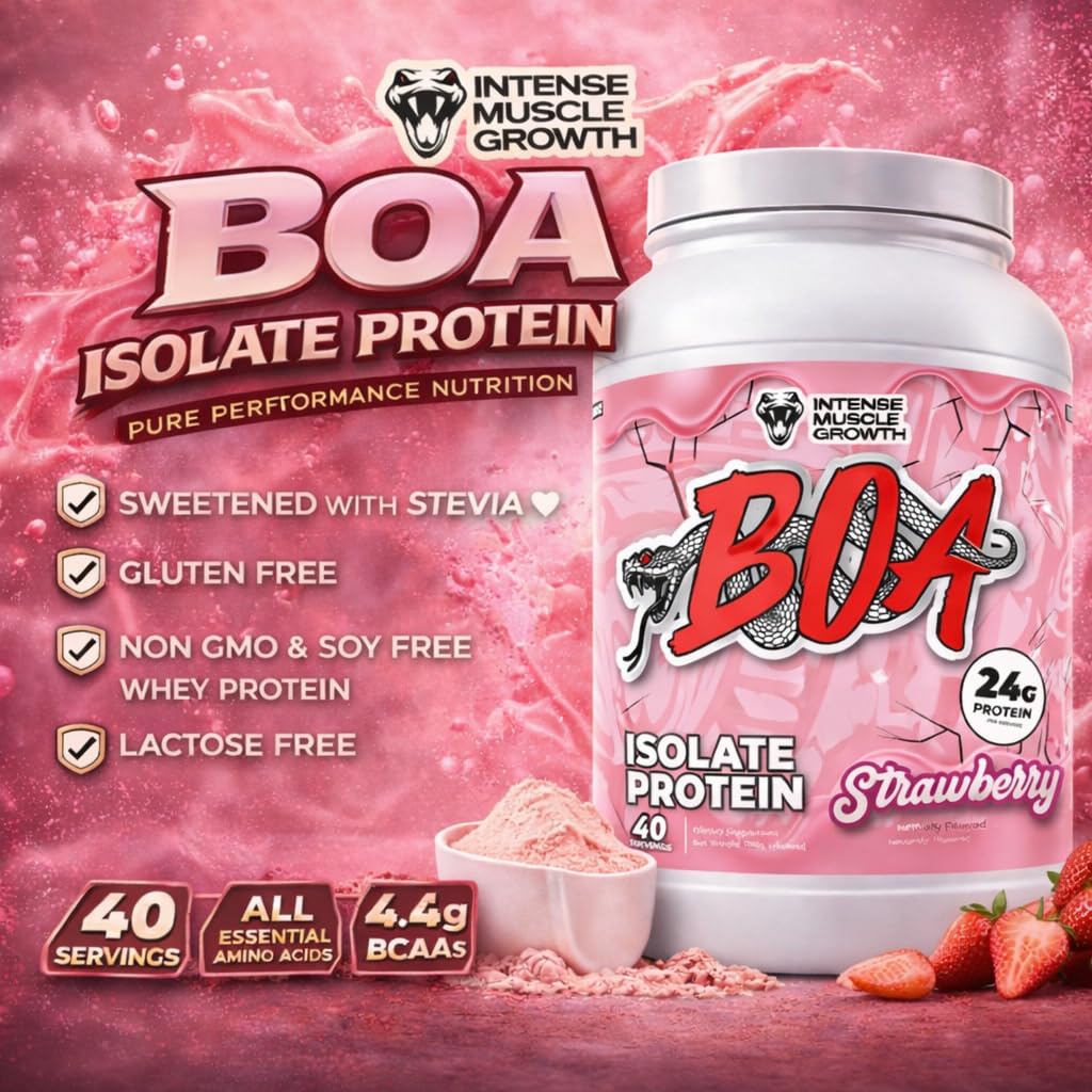 BOA Whey Protein Isolate Powder, Strawberry, 40 Servings