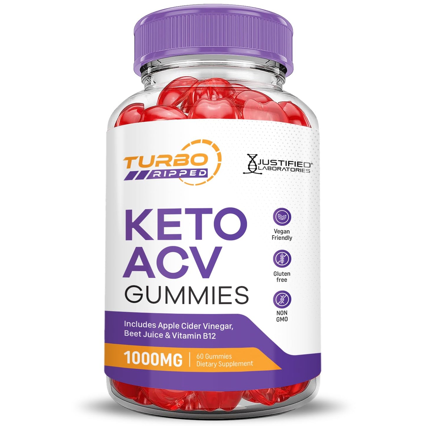 Justified Laboratories Turbo Ripped Keto ACV Gummies (1000 mg), 300 Gummies
