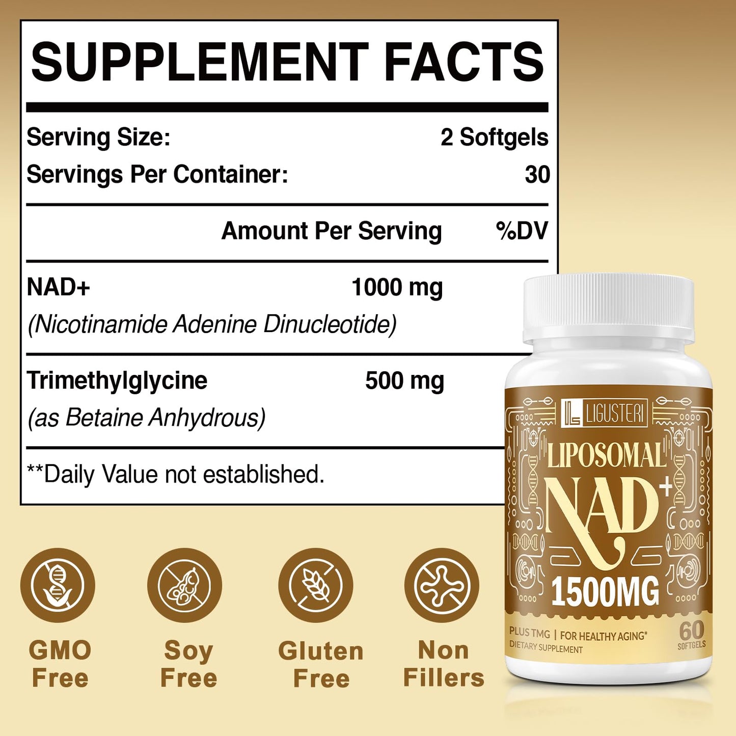 LIGUSTERI Liposomal NAD+ 1500 mg Softgels, 120 Count