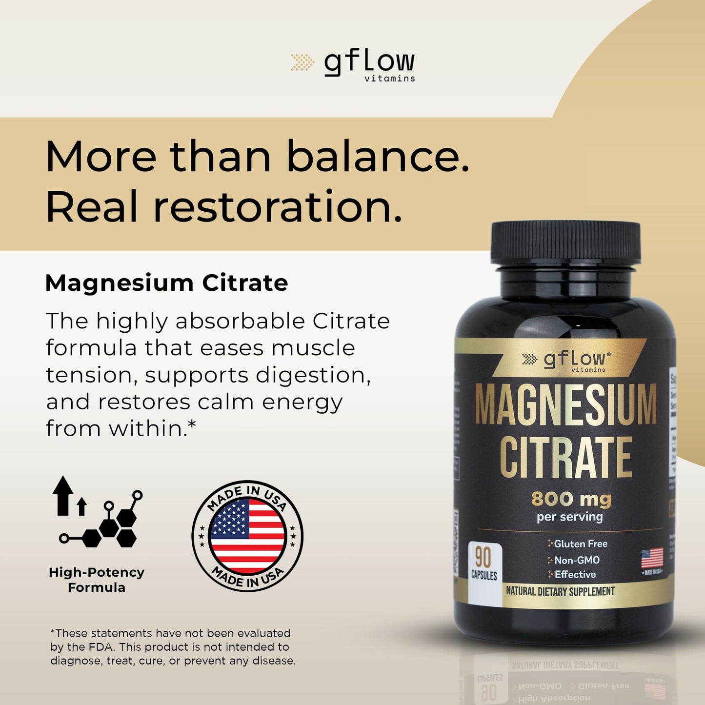 Gflow Vitamins Magnesium Citrate Supplement Capsule 90 Count