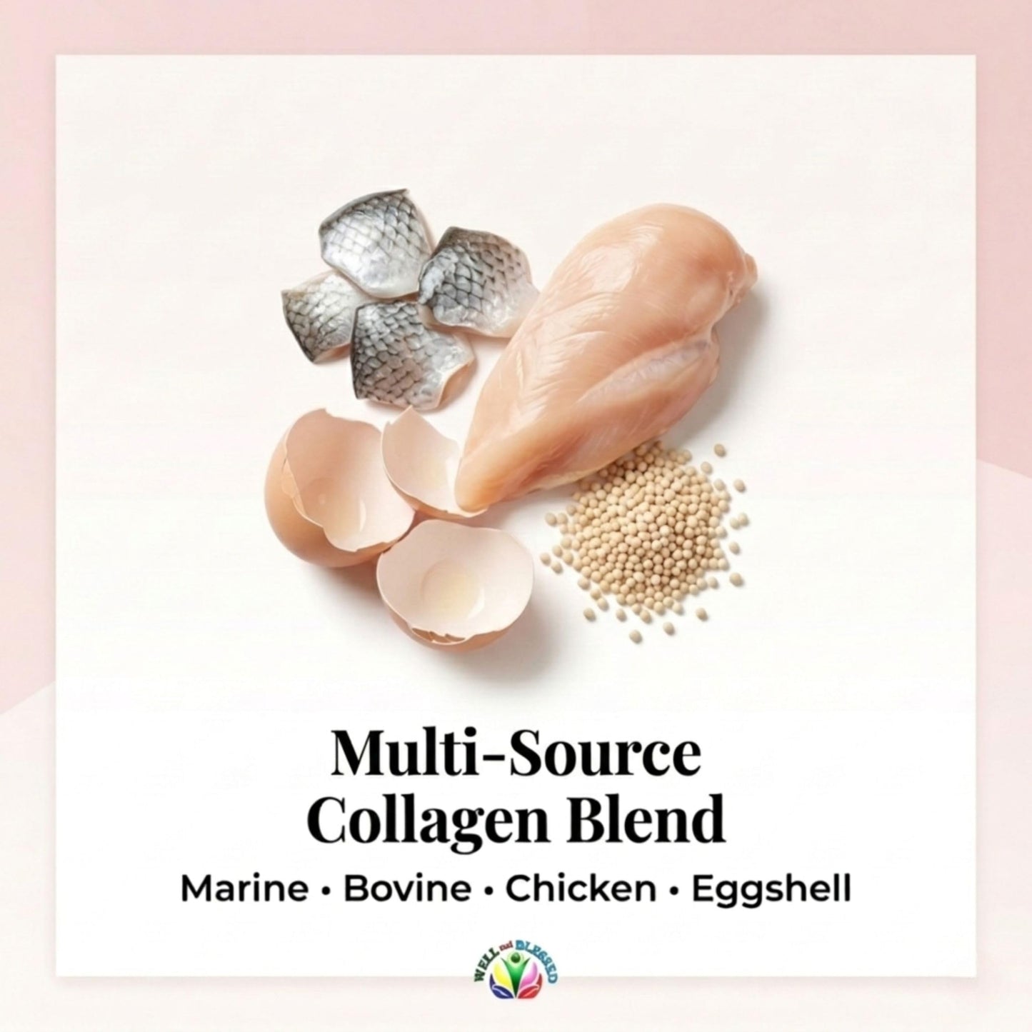 Well and Blessed Multi Premium Collagen Capsules for Women with Vitamin C & E, 90 Count