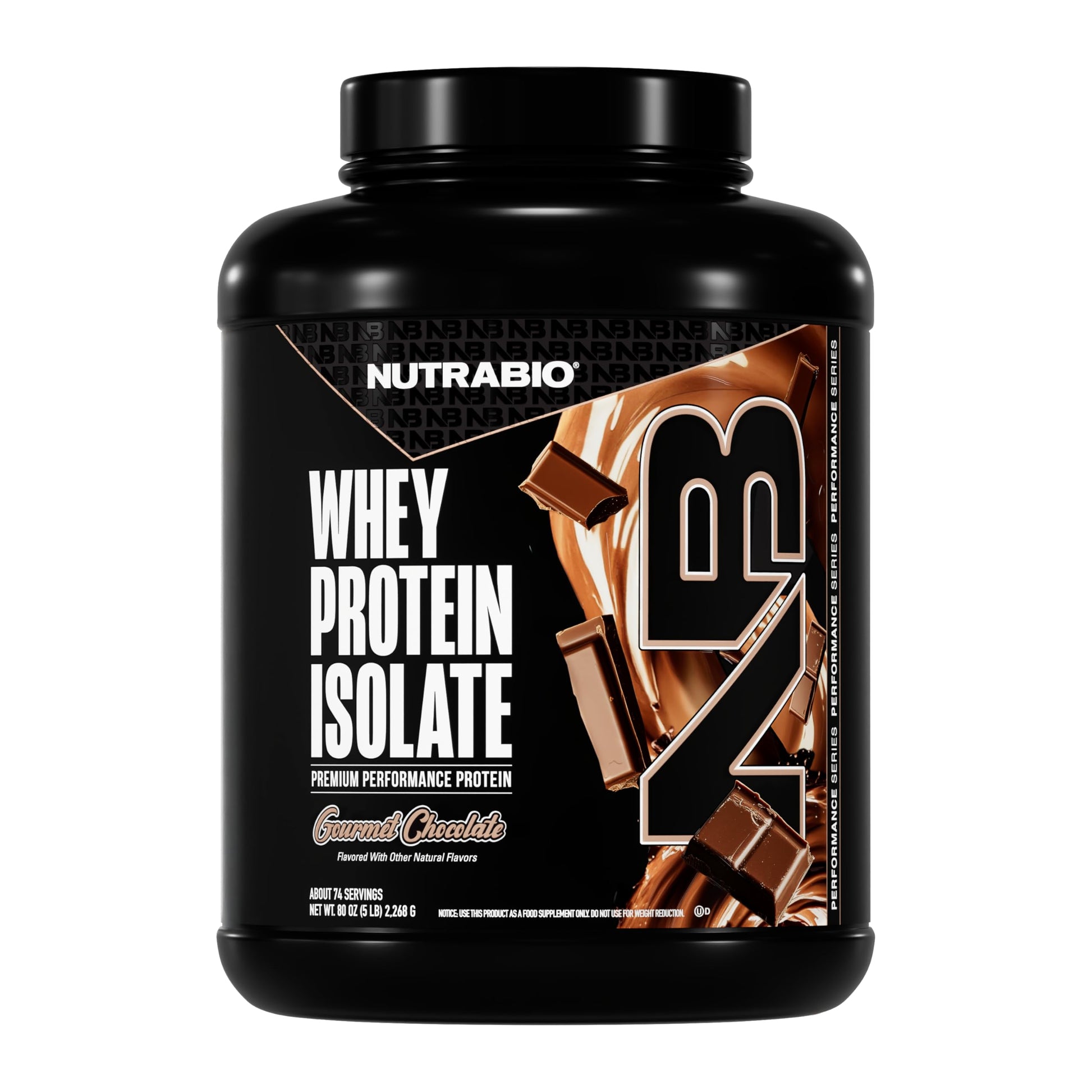 NutraBio Whey Protein Isolate Protein Powder Gourmet Chocolate, 80 Servings
