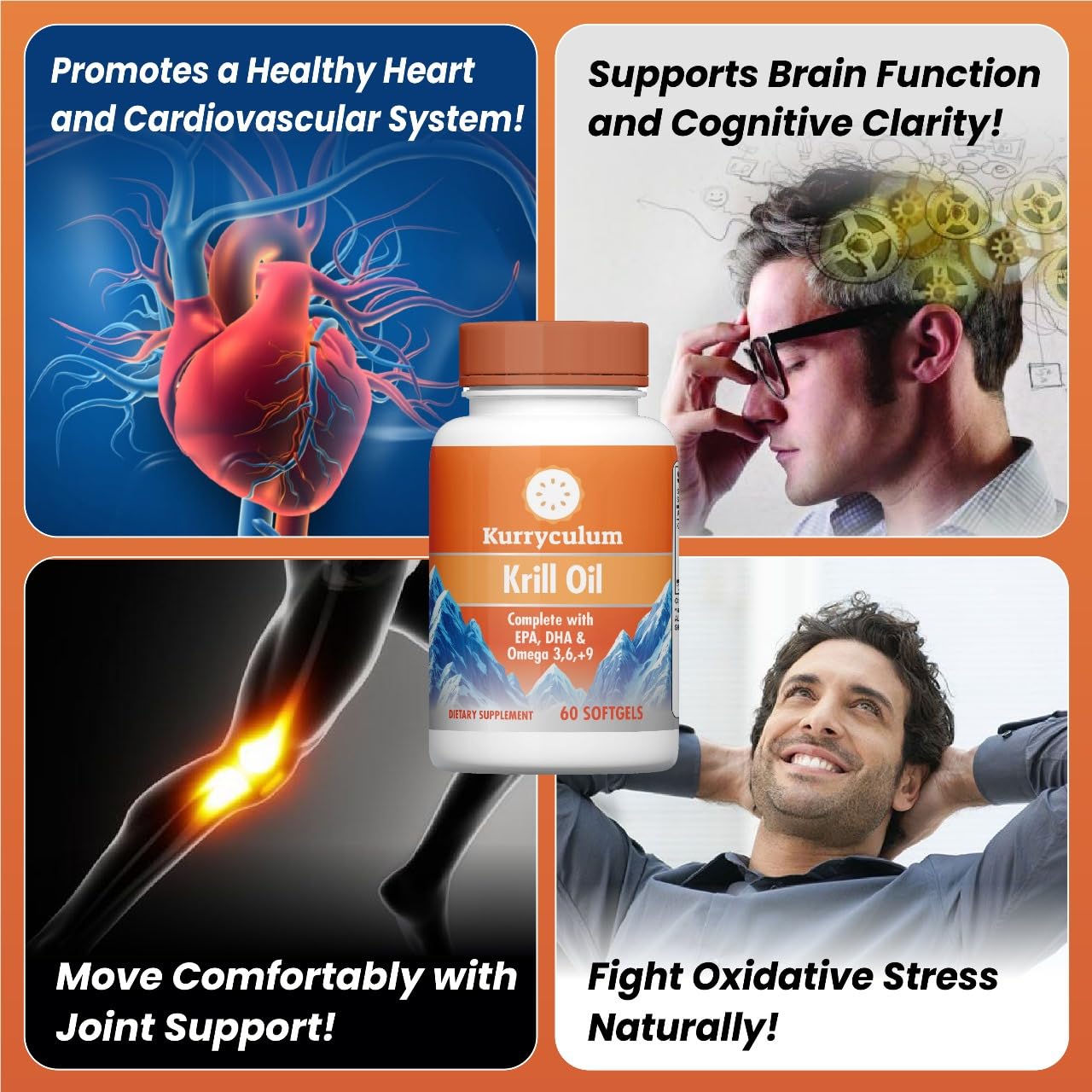 Kurryculum Krill Oil 500 mg – High-Potency Omega-3 (EPA & DHA), burpless Uniquely Small, Rich in Astaxanthin, Sustainably Sourced, Third-Party Tested Softgels, 60 Count