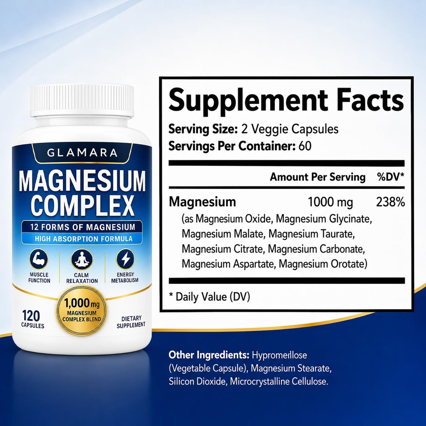 KYZTMHC Glamara Magnesium Complex 12 in 1 Complex Capsule, 60 Capsules