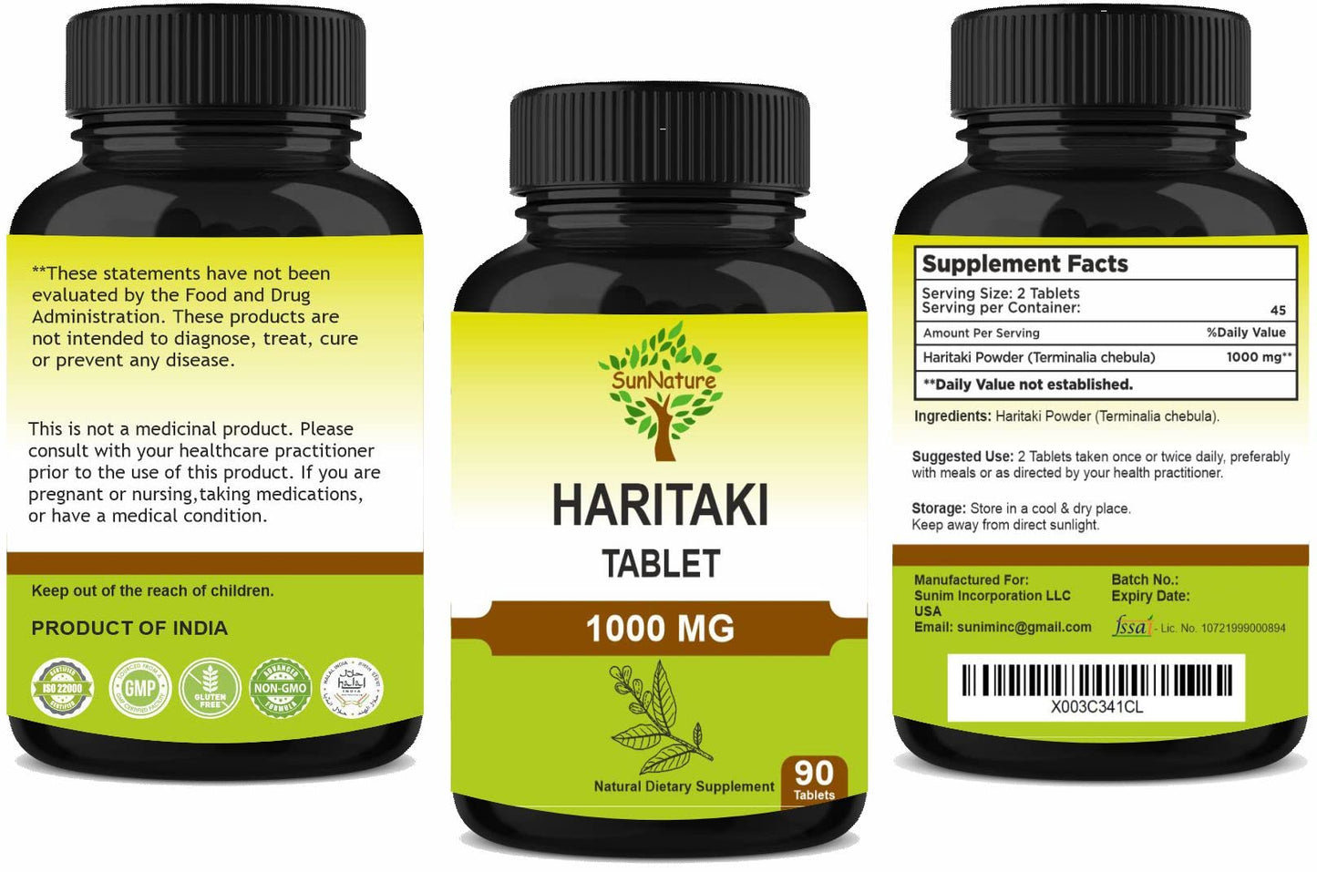 SunNature Haritaki 90 Tablets, 1000 mg