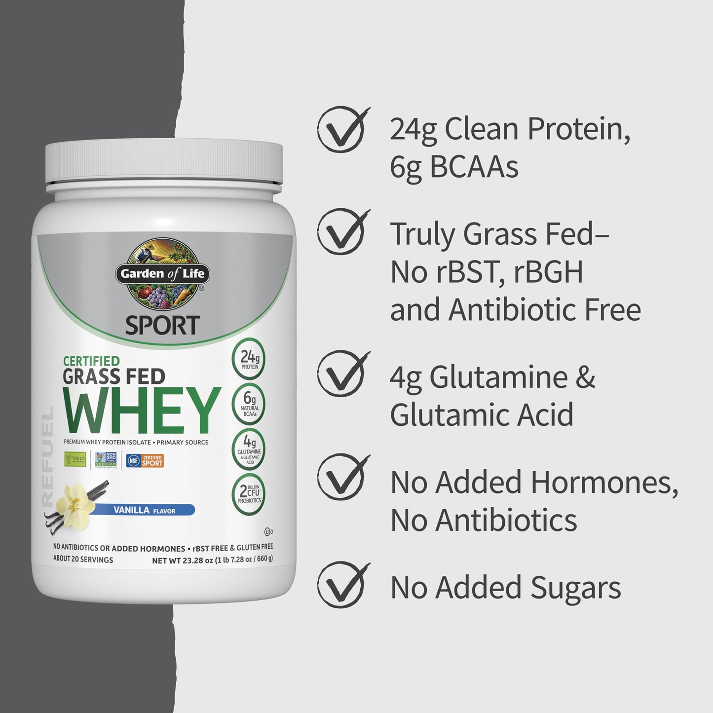 Garden of Life Sport Grass Fed Whey Protein Powder 20 Servings