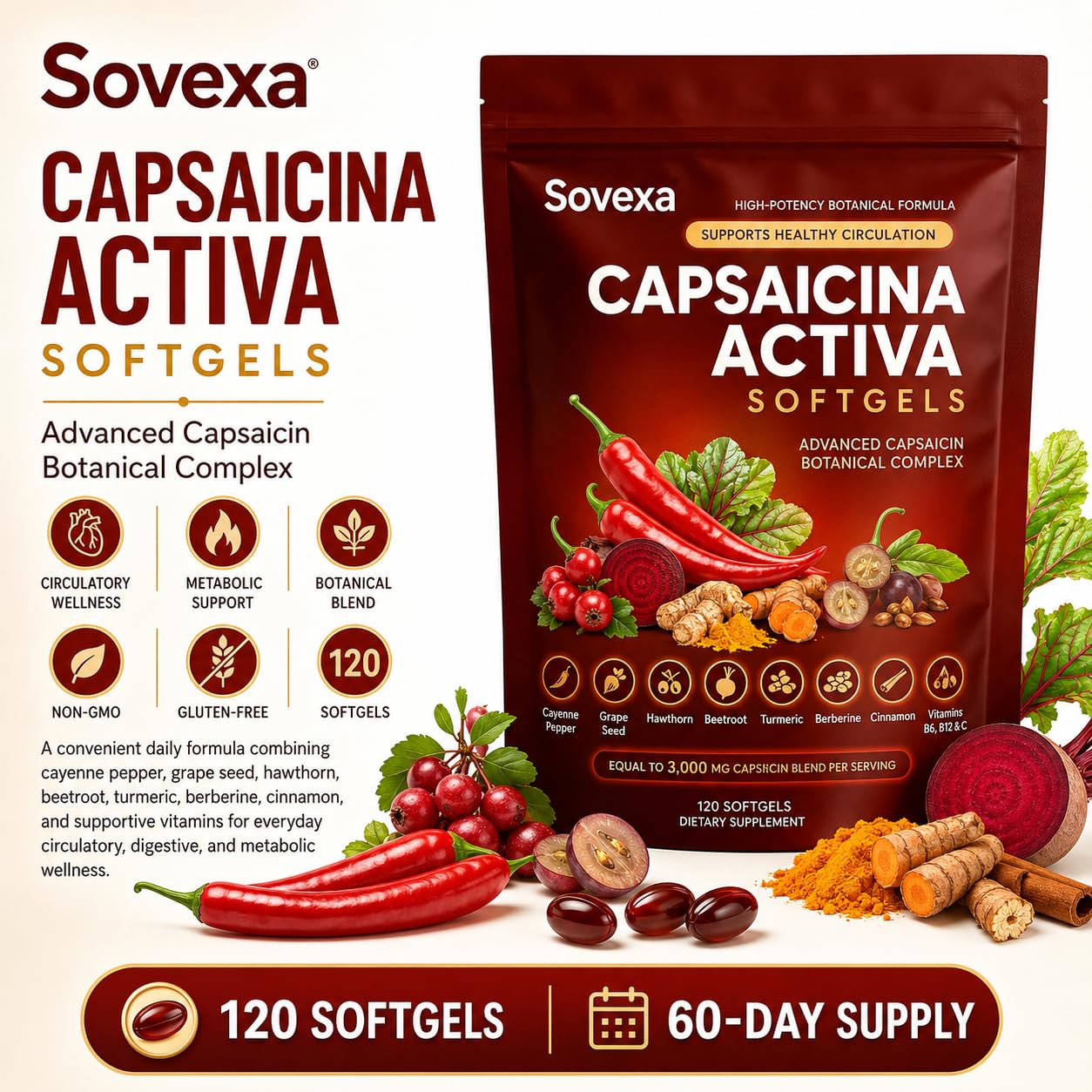 Mastara Sovexa Capsaicina Activa Softgel 120 Count