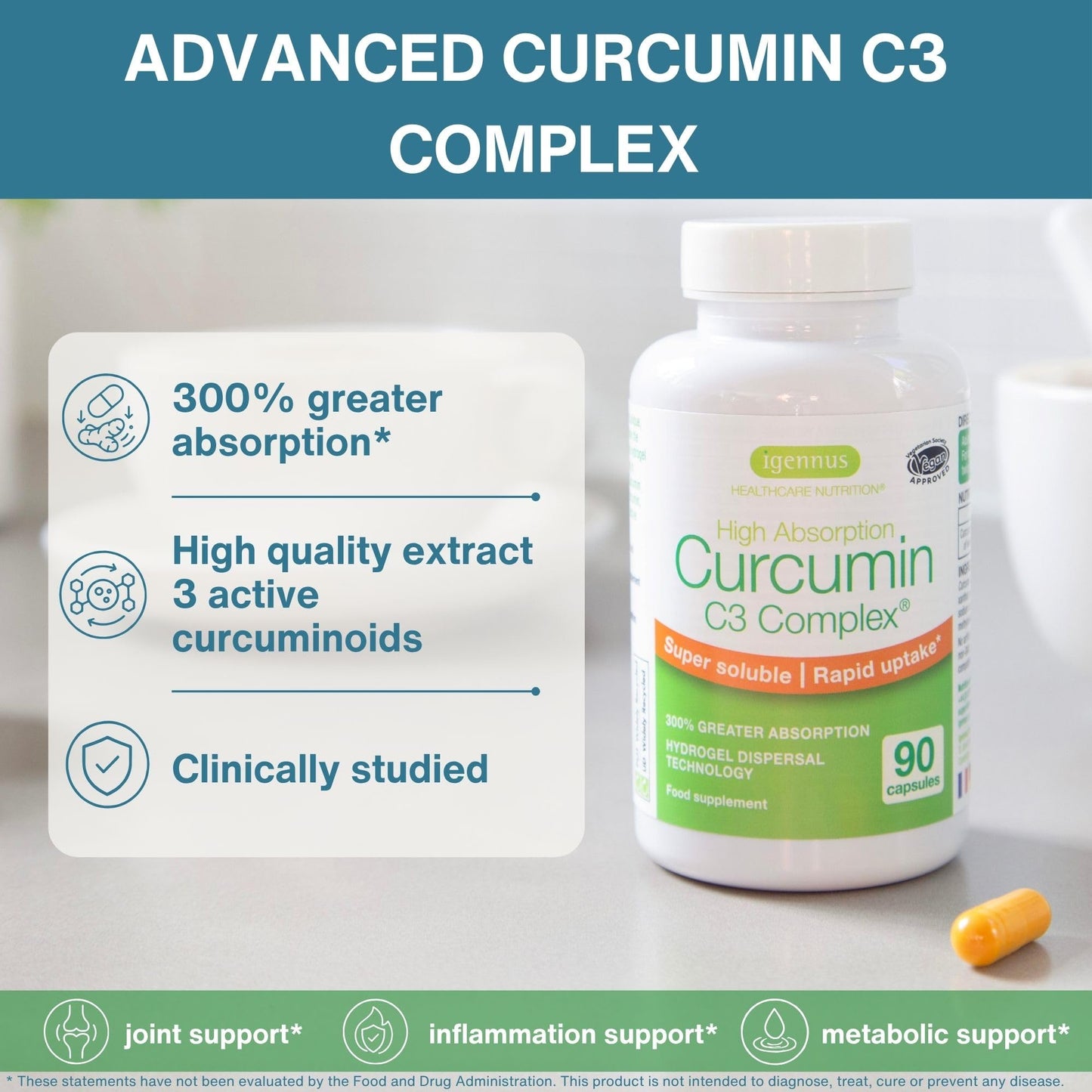 Igennus Healthcare Nutrition Rapid Absorption Curcumin C3 Complex Standardized 90 Capsules