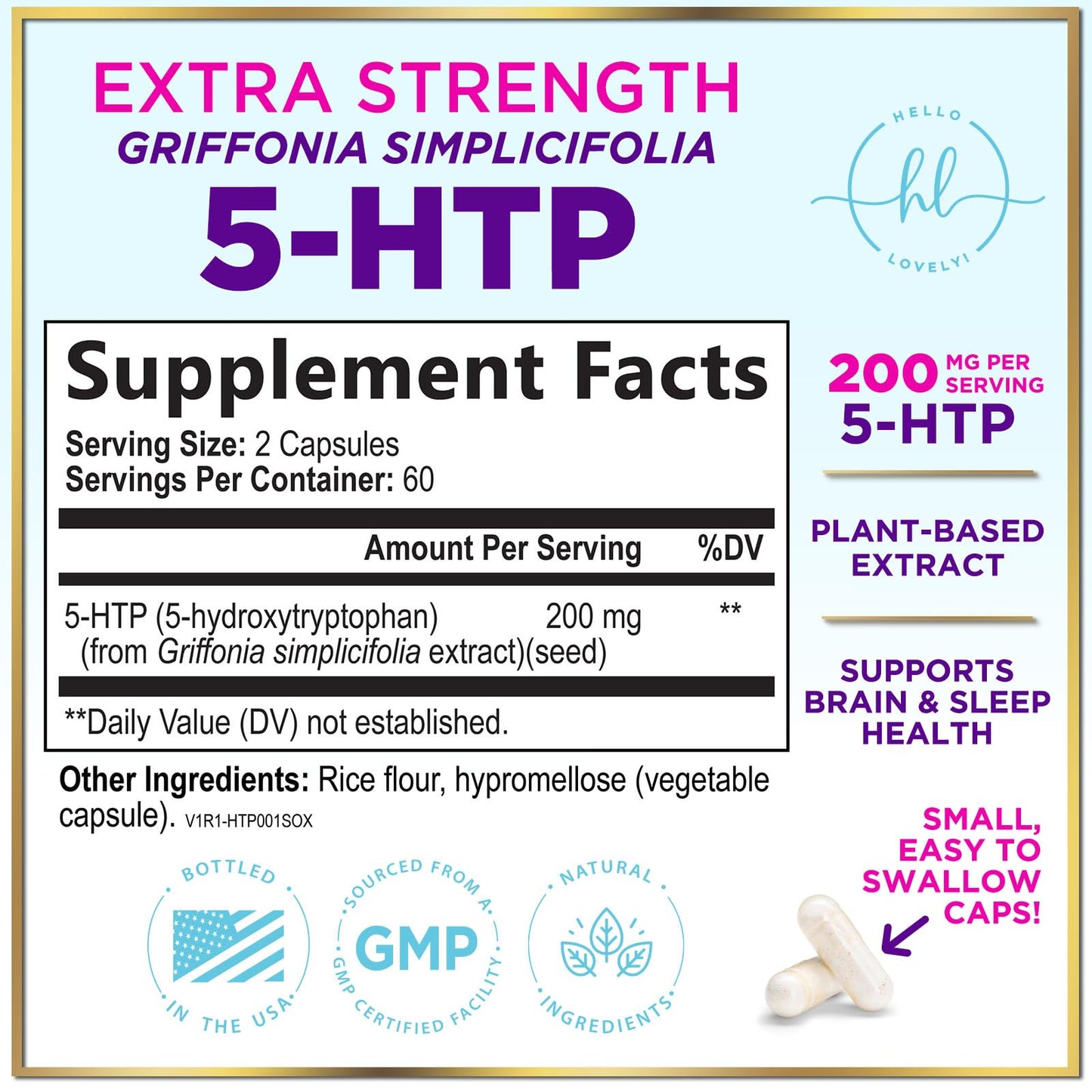 Nature's Nutrition 5-HTP Supplement Capsules - 200mg per Serving, 120 Capsules