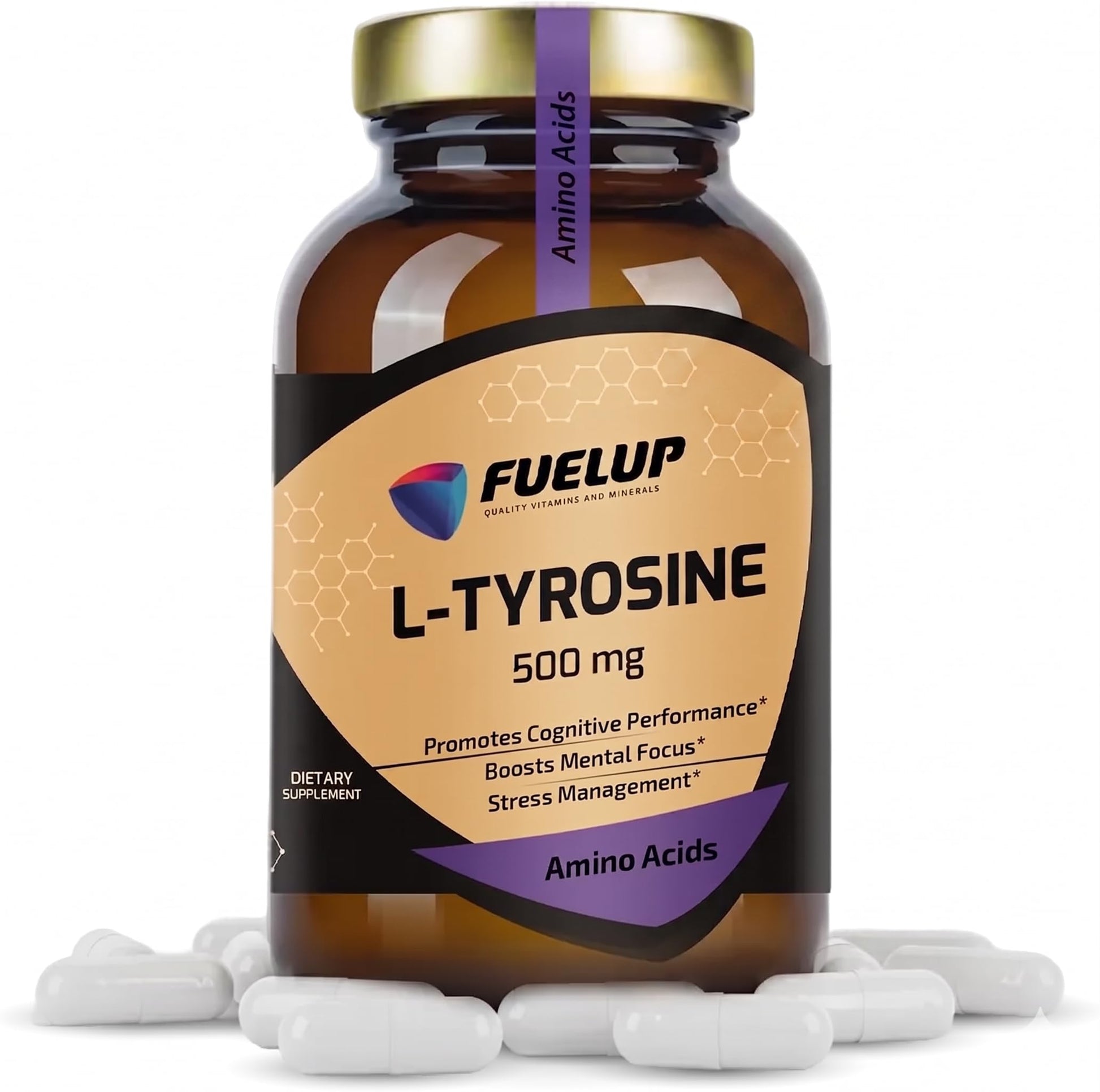 Fuelup L-Tyrosine 500 mg Amino Acid for Cognitive Performance, Mental Focus & Stress Management - Promotes Neurotransmitter Support Non-GMO, 120 Softgels