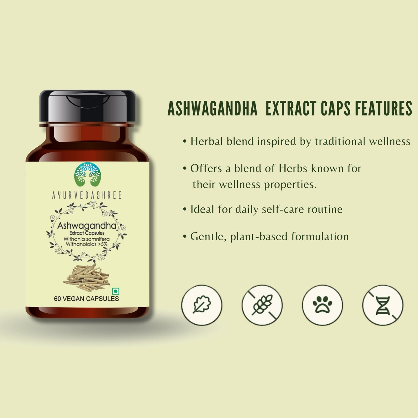 AYURVEDASHREE Ashwagandha Root Extract 500mg Capsule 60 Count