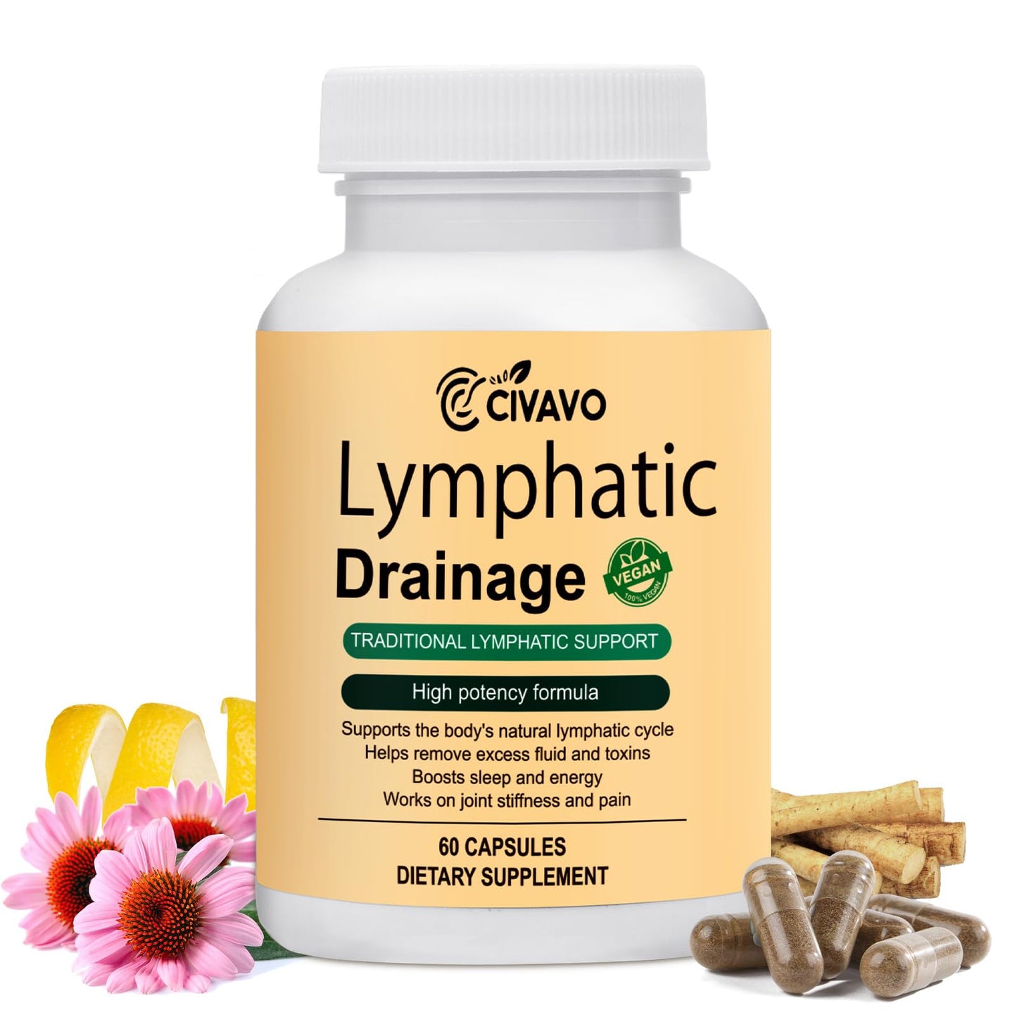 Civavo Lymphatic Drainage Supplement Capsules, 60 Capsules