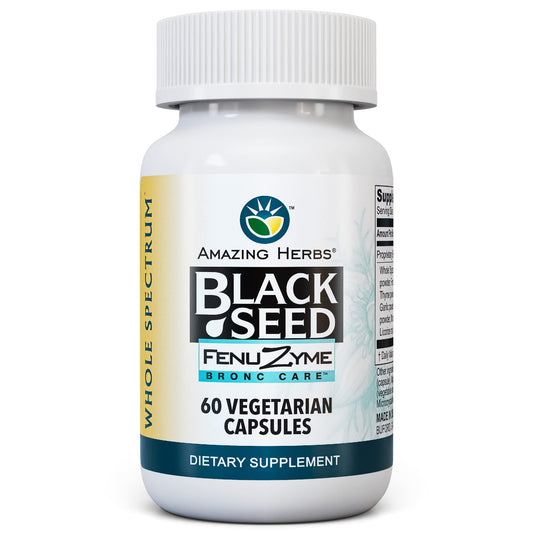 Amazing Herbs Black Seed Fenuzume Bronc-Care, Vegetarian Capsules - Gluten-Free, Non-GMO, Vegan, Enhances Immune Response, Improves Allergic Conditions & General Well-Being - 60 Count