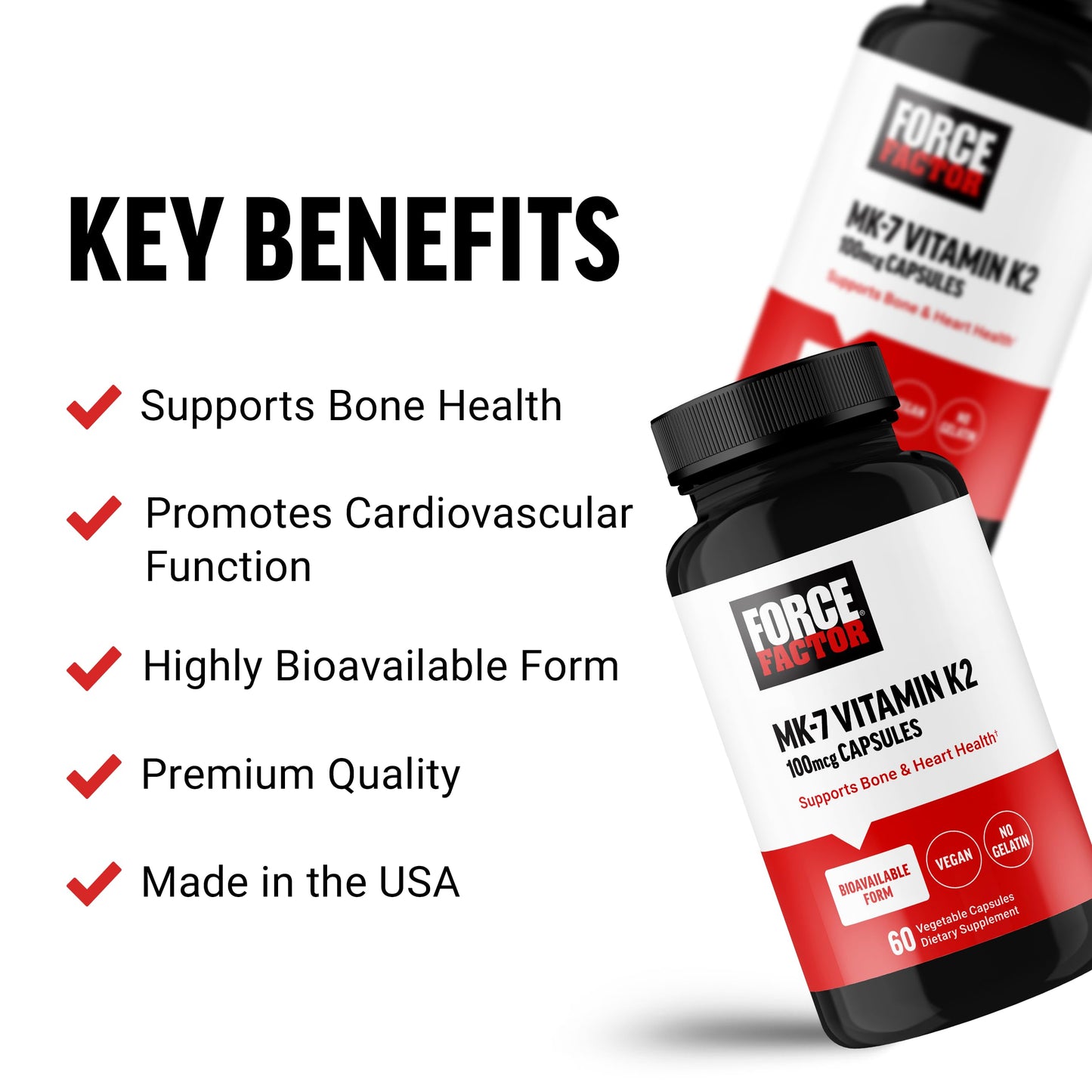 Force Factor MK-7 Vitamin K2 100mcg 60 Capsules