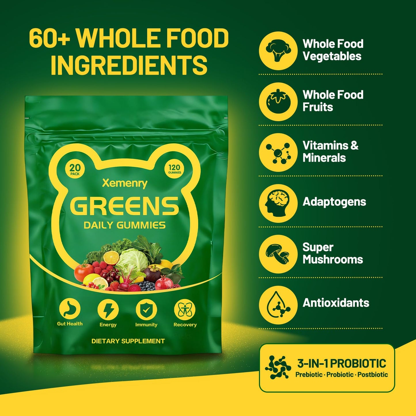 Xemenry Super Greens Multivitamin Gummies 120 Gummies