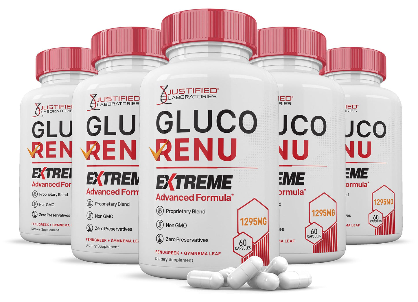 Justified Laboratories Gluco Renu Extreme 1295MG Glyco Support Capsules 300 Capsules