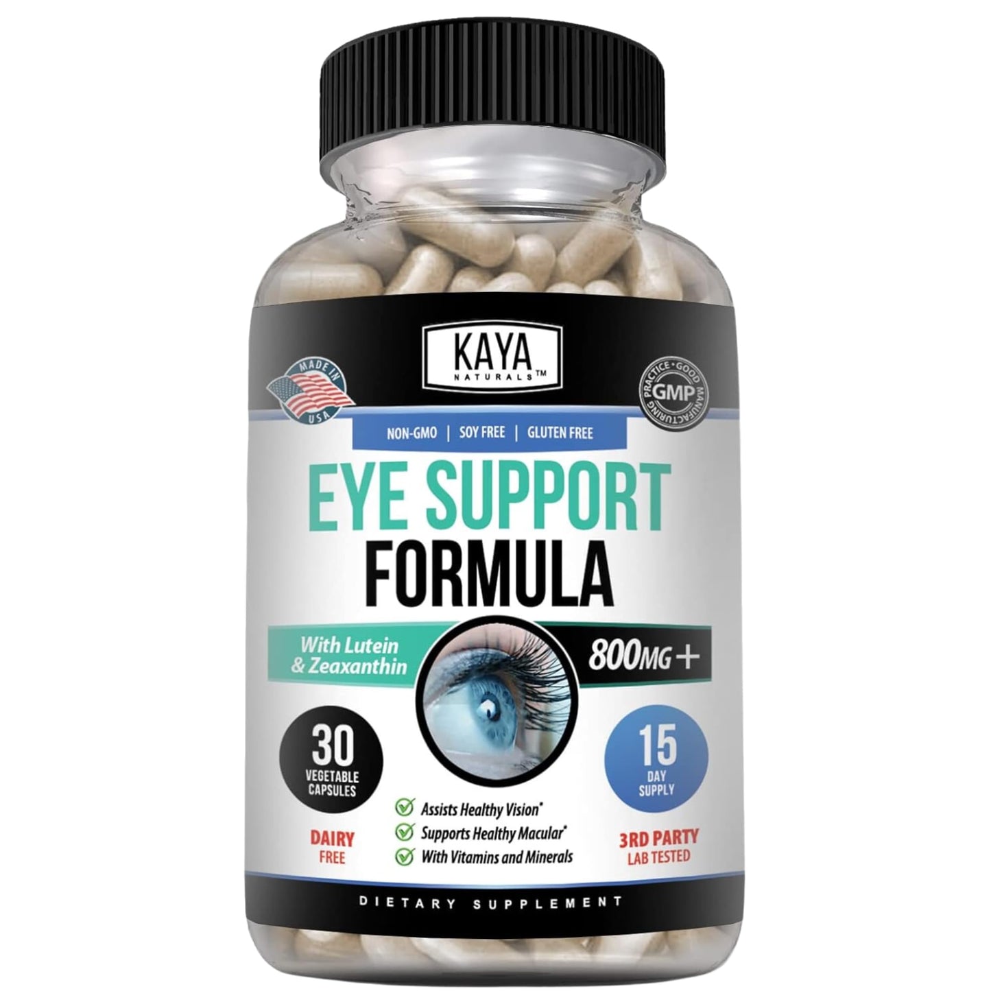 Kaya Naturals Eye Health Supplement with Lutein and Zeaxanthin, Vision Health and Eye Strain Support, 30 Capsules