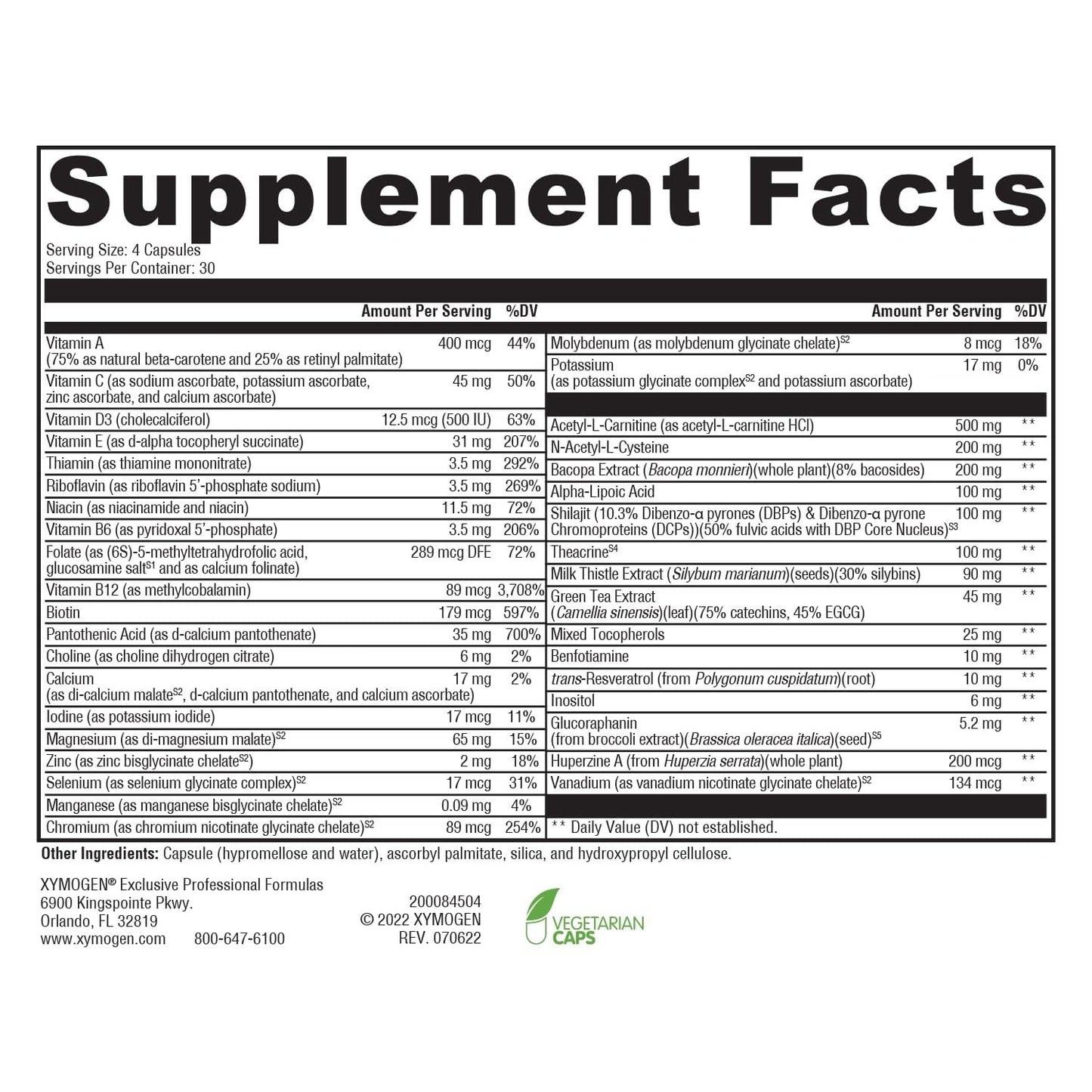 XYMOGEN ActivNutrients Performance Multivitamin & Multimineral Formula 120 Capsules