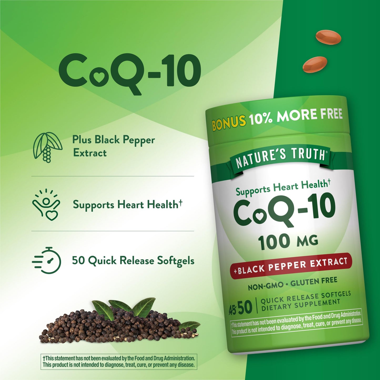 Nature's Truth CoQ10 100mg Softgels, 50 Count