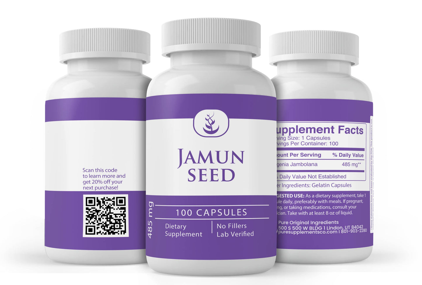 PURE ORIGINAL INGREDIENTS Jamun Seed Capsules 100 Capsules