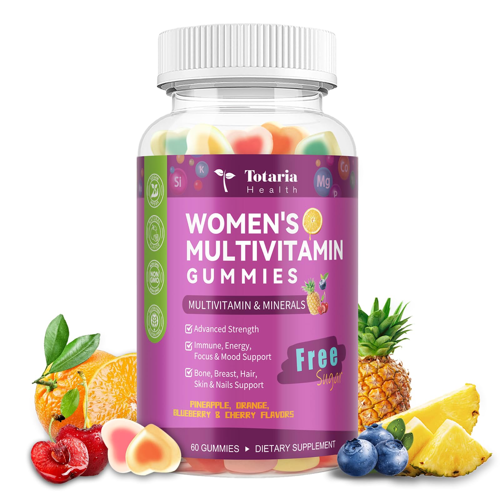 Totaria Sugar Free Women's Multivitamin with Iron and C, D3, K2, B12, B6 Gummies, 60 Count
