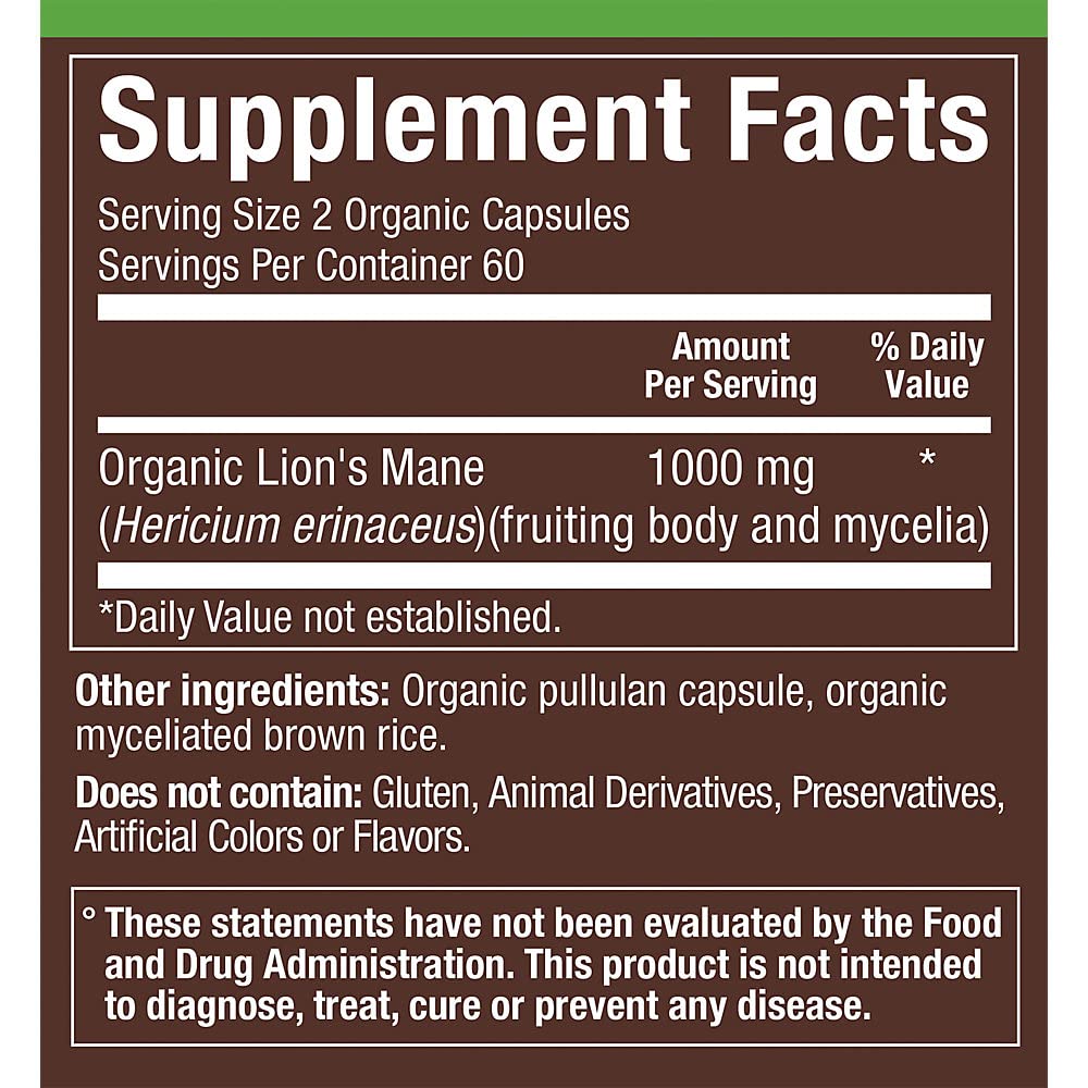 plnt Organic Lion's Mane Mushroom 1000 mg Capsules 120 Count