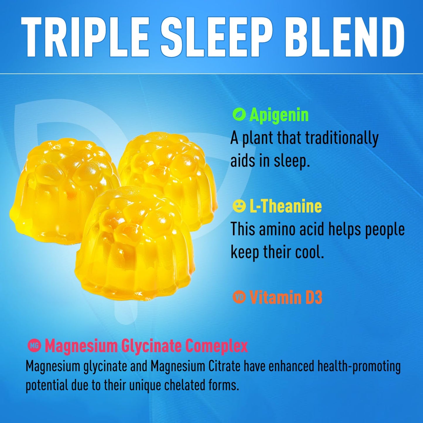 GREABBY Triple Magnesium Complex Gummies 800mg Magnesium Glycinate & Citrate, with Apigenin & L-Theanine, for Kids & Adults, Naturally Asleep & Muscle Cramps, 60 Gummies